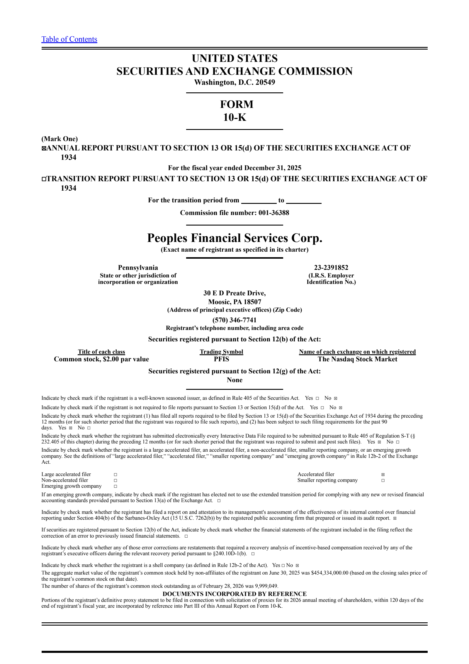 Peoples Financial Services' Q4 2025 Annual report