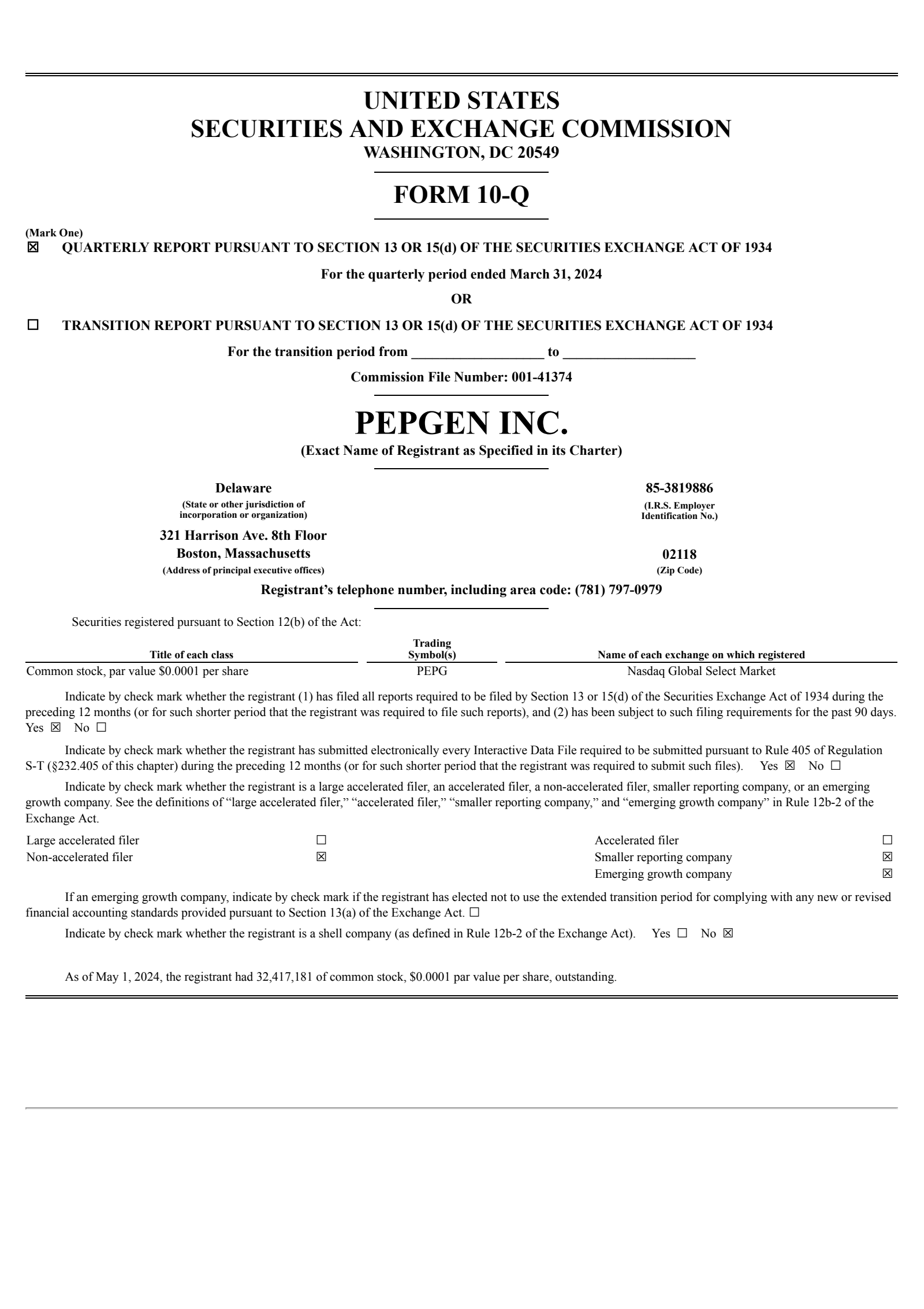 PepGen's Q1 2024 Quarterly Report
