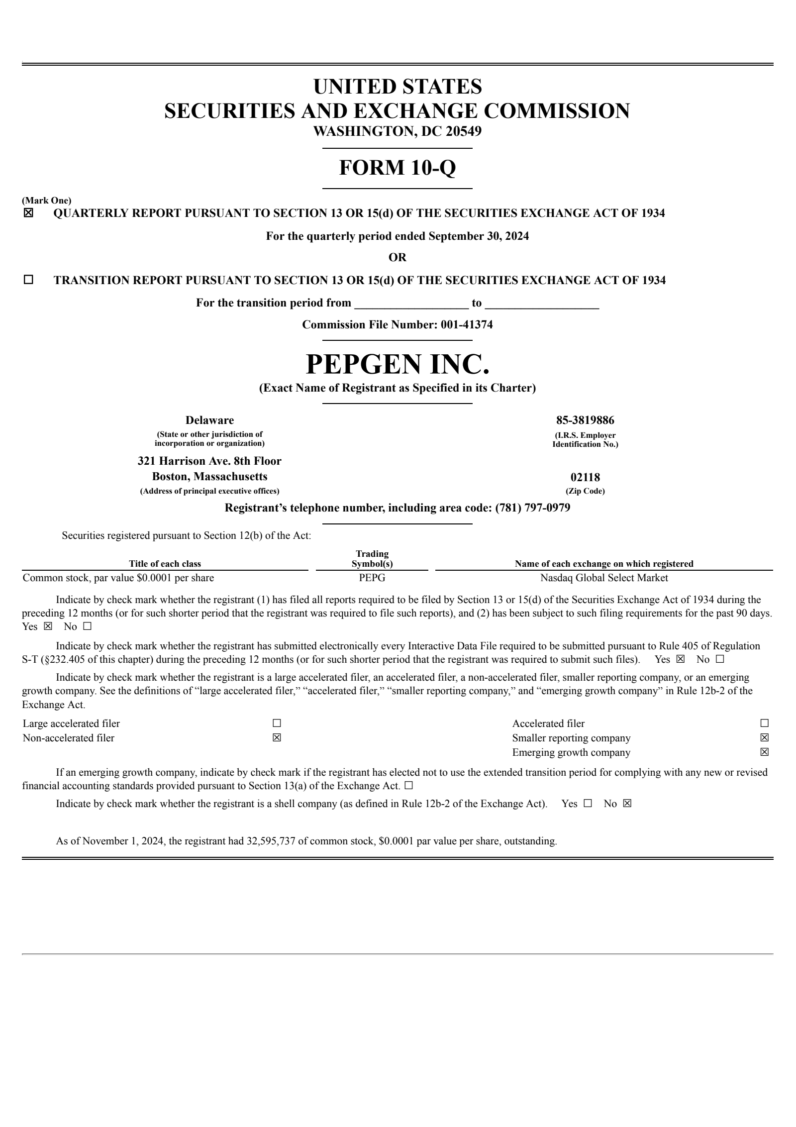 PepGen's Q3 2024 Quarterly Report