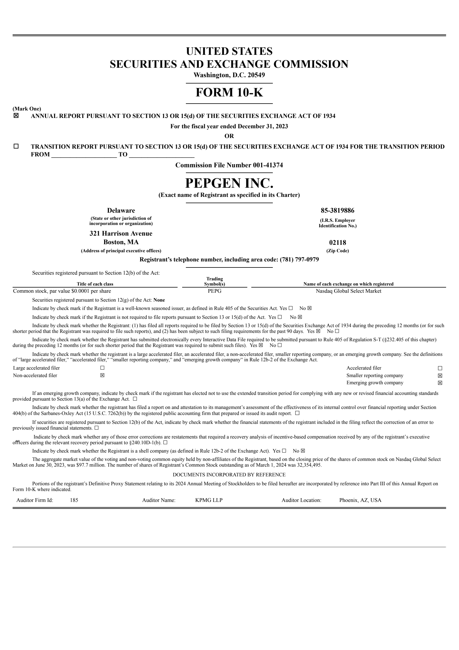 PepGen's Q4 2023 Annual Report