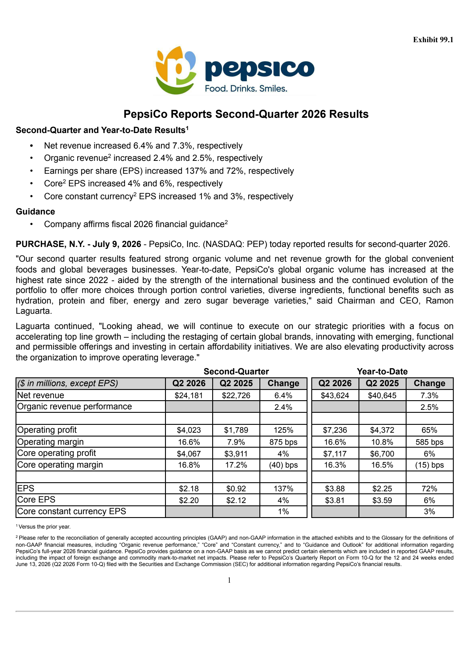 PepsiCo's Q2 2026 Press Release