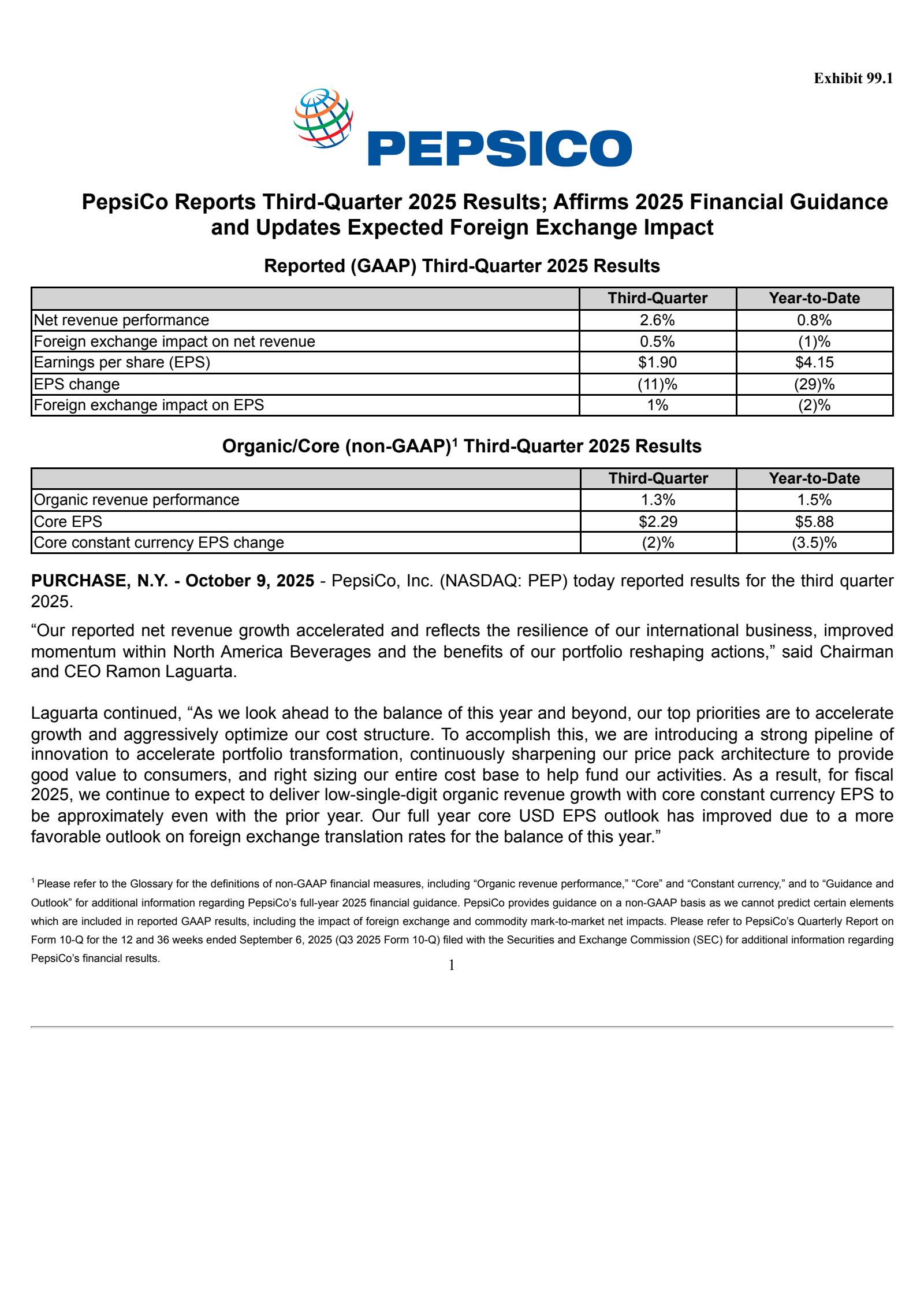 PepsiCo's Q3 2025 Earnings Release