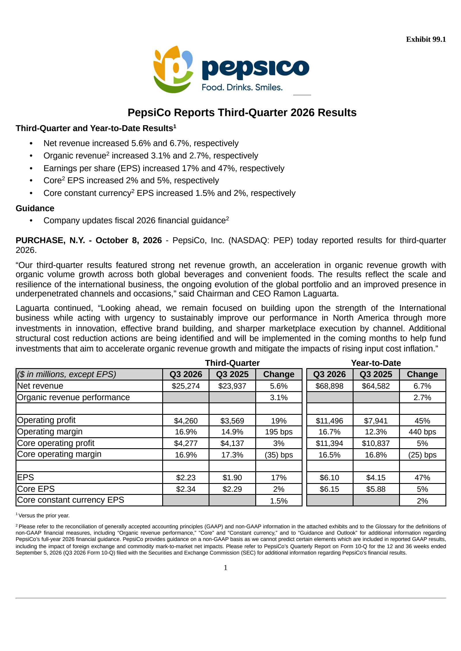 PepsiCo's Q3 2026 Press Release