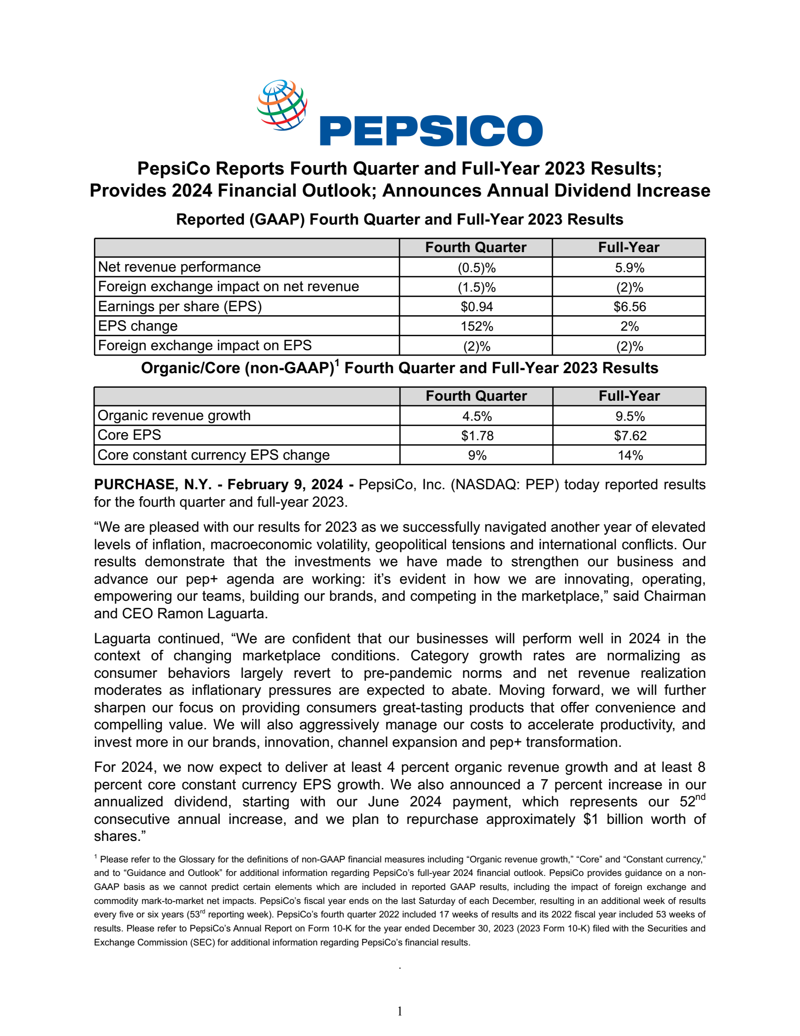 PepsiCo's Q4 2023 Press Release