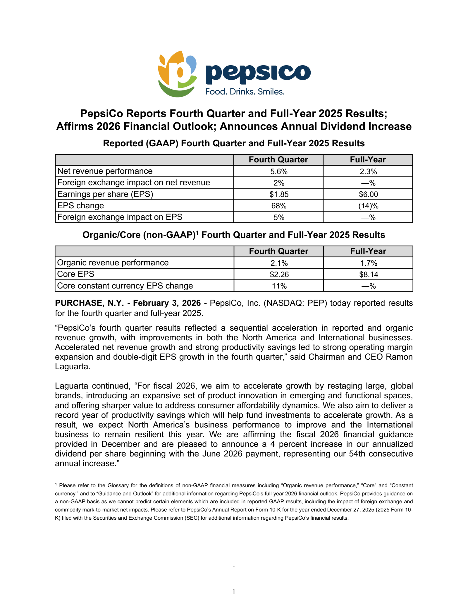 PepsiCo's Q4 2025 Press Release