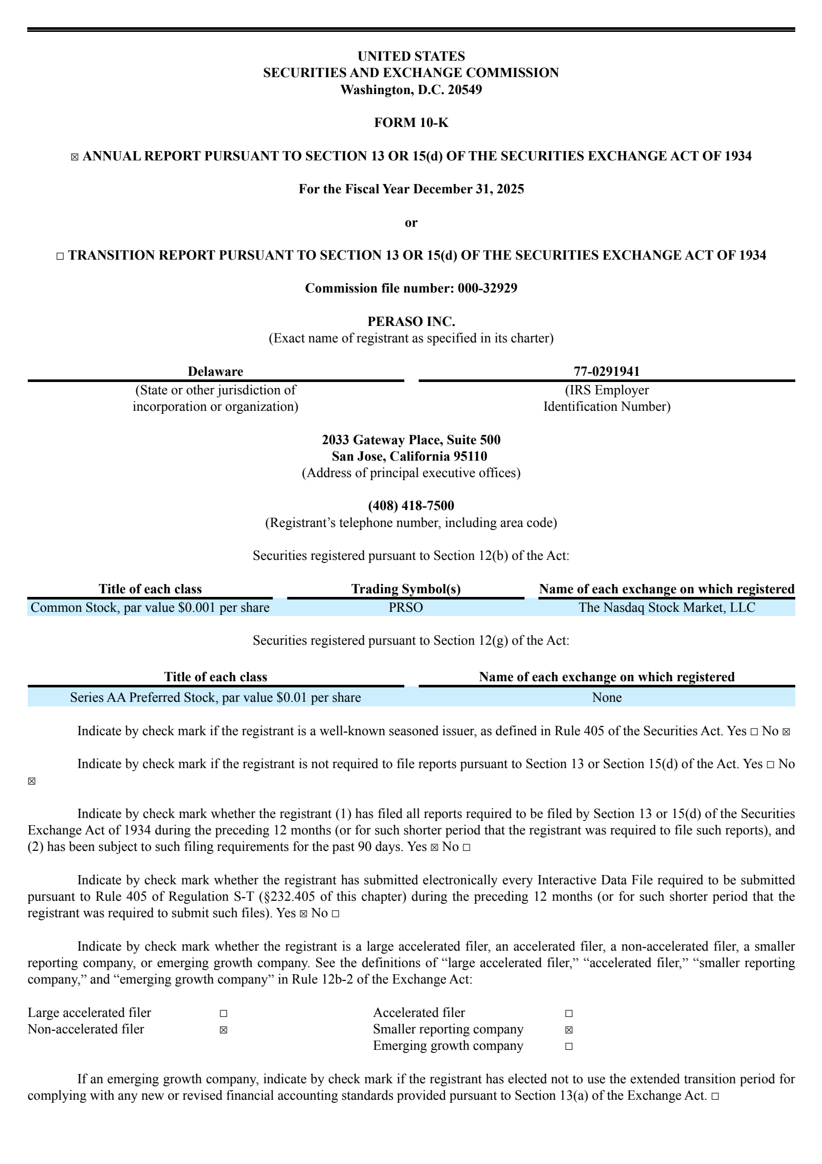 Peraso's Q4 2025 Annual report