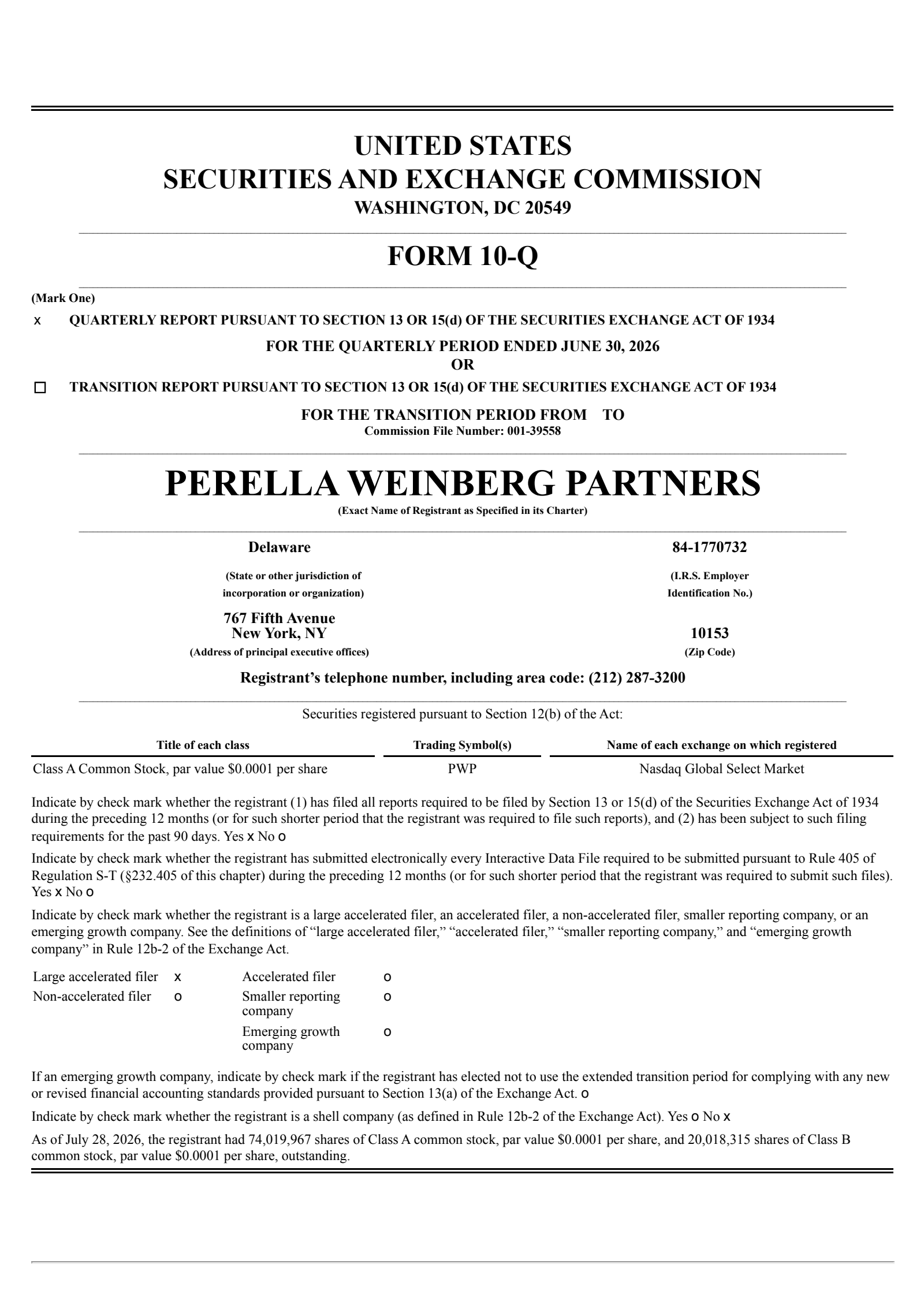 Perella Weinberg Partners' Q2 2026 Quarterly report