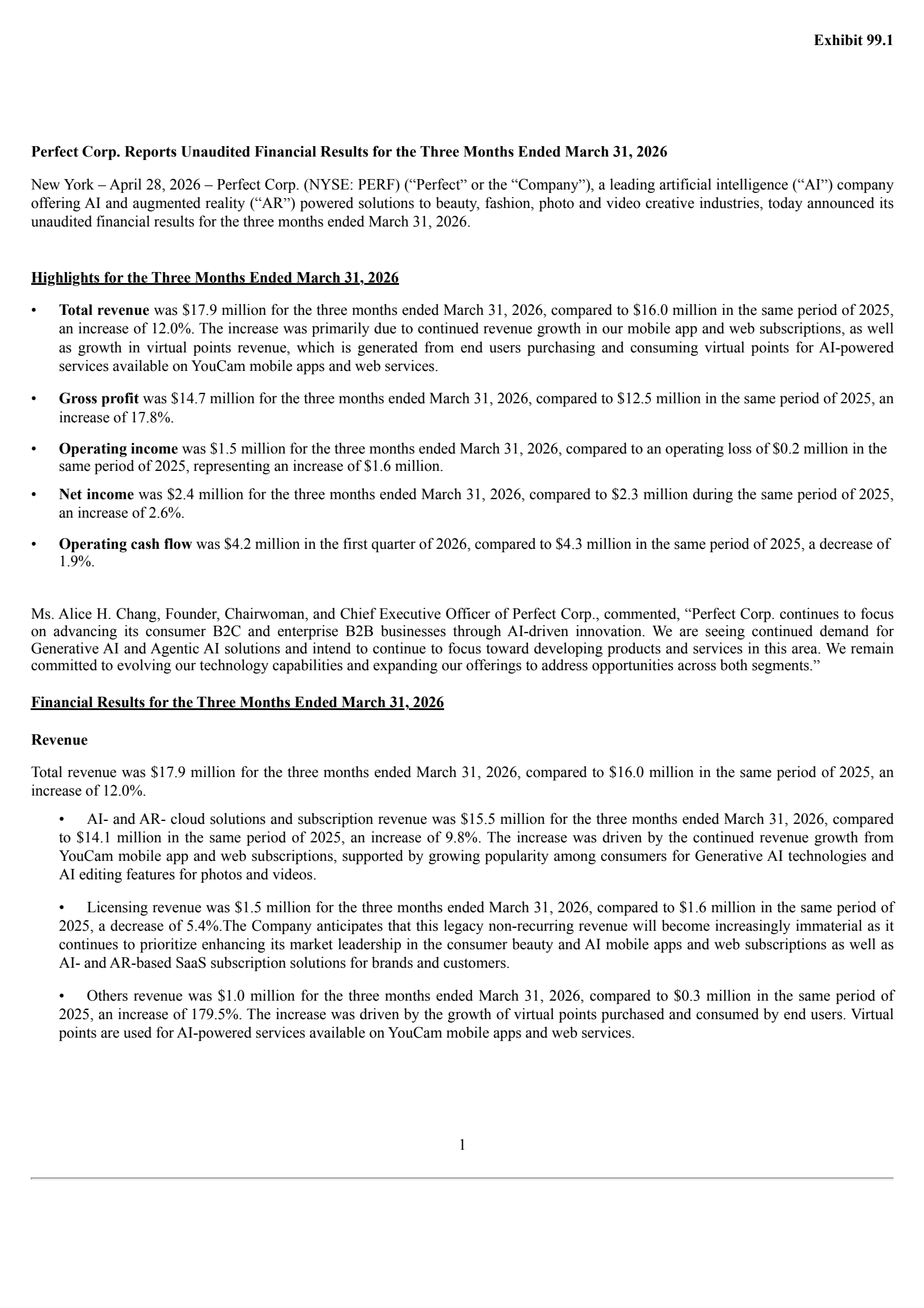 Perfect's Q1 2026 Press Release