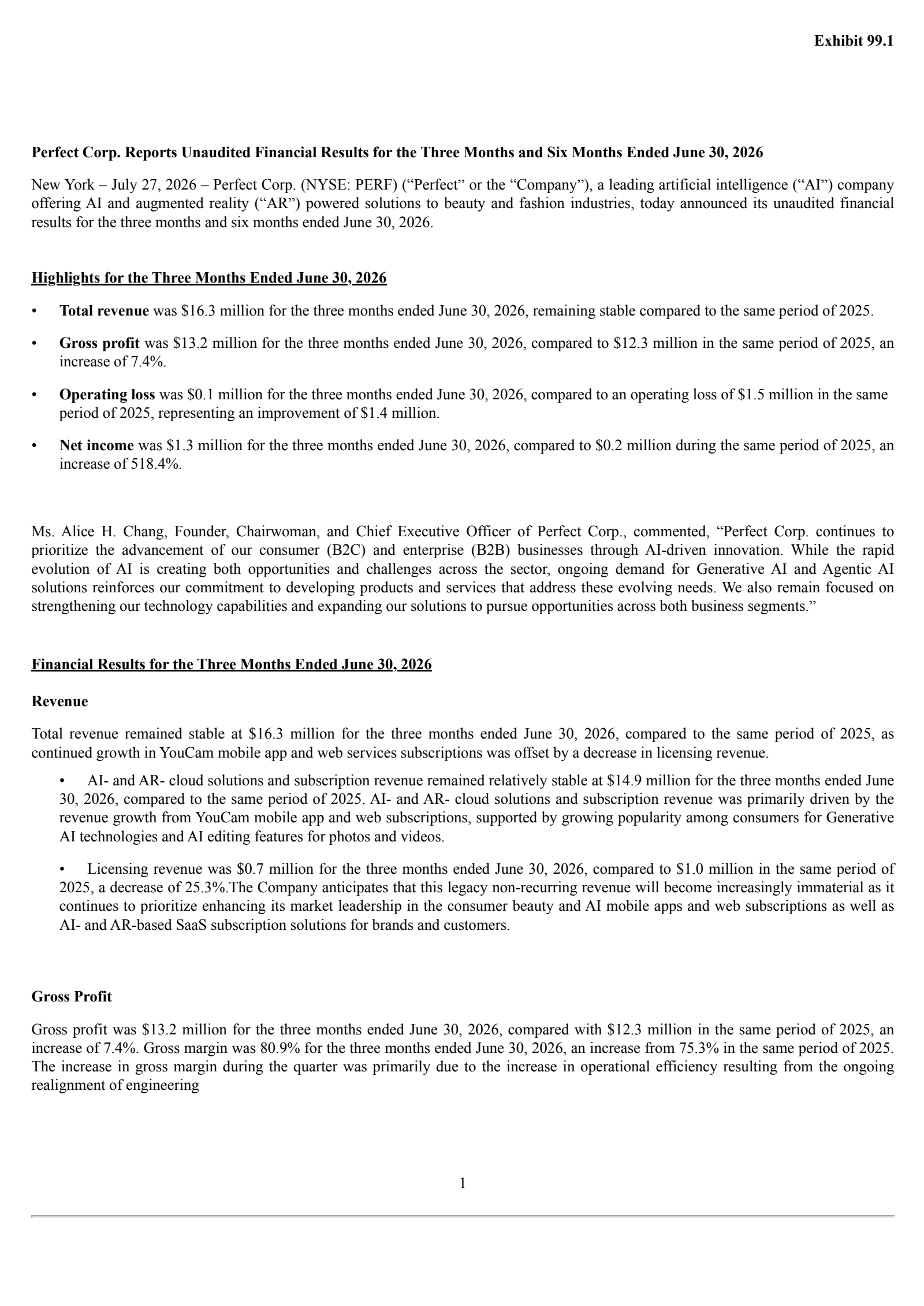 Perfect's Q2 2026 Press Release