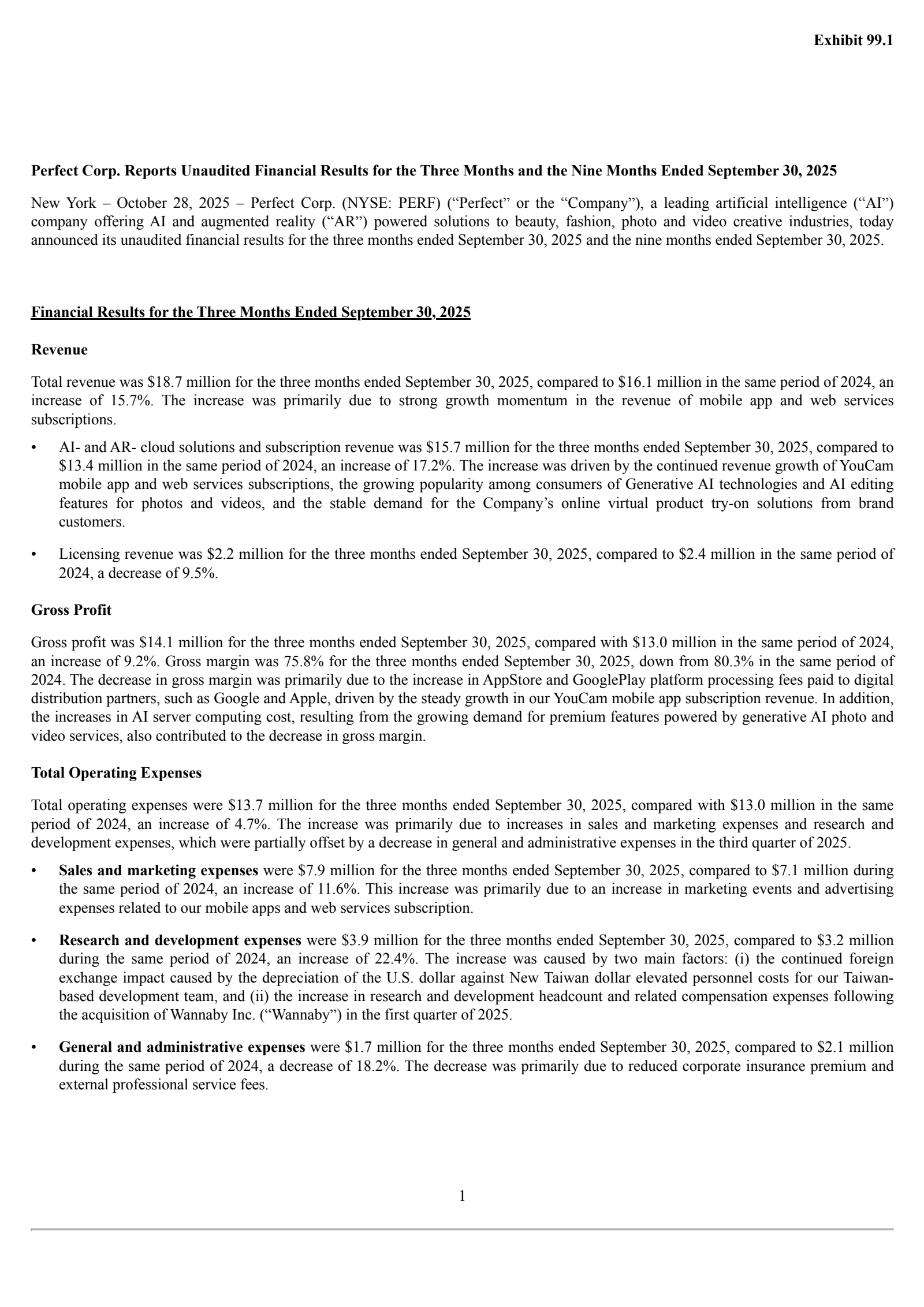 Perfect's Q3 2025 Earnings Release