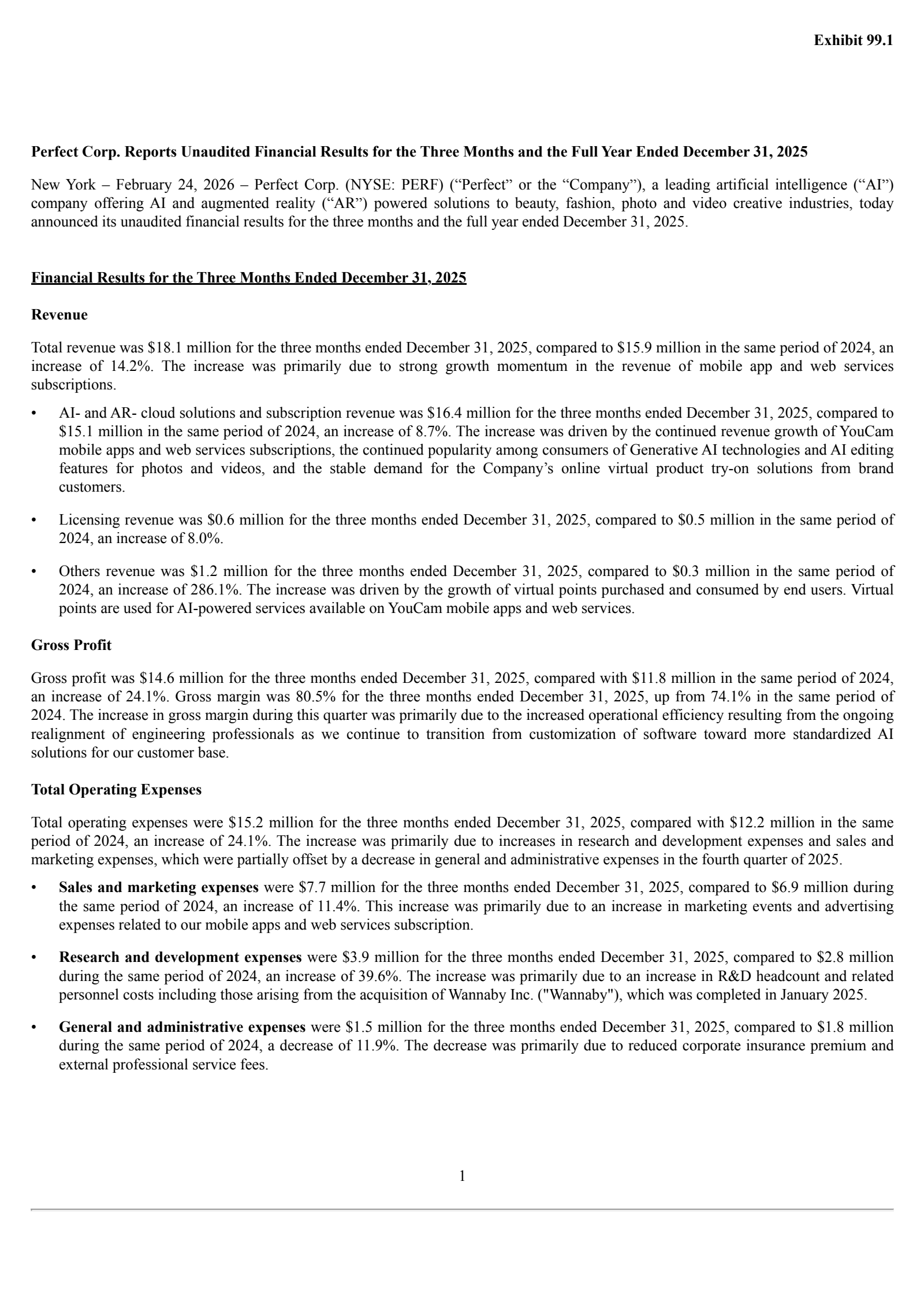 Perfect's Q4 2025 Press Release