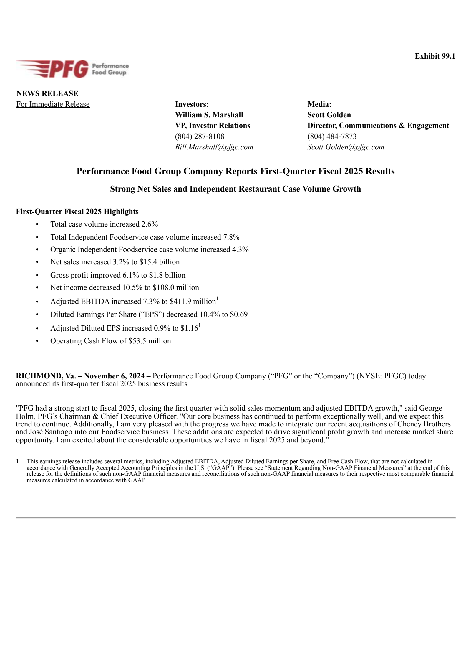 Performance Food Group's Q1 2025 Press Release