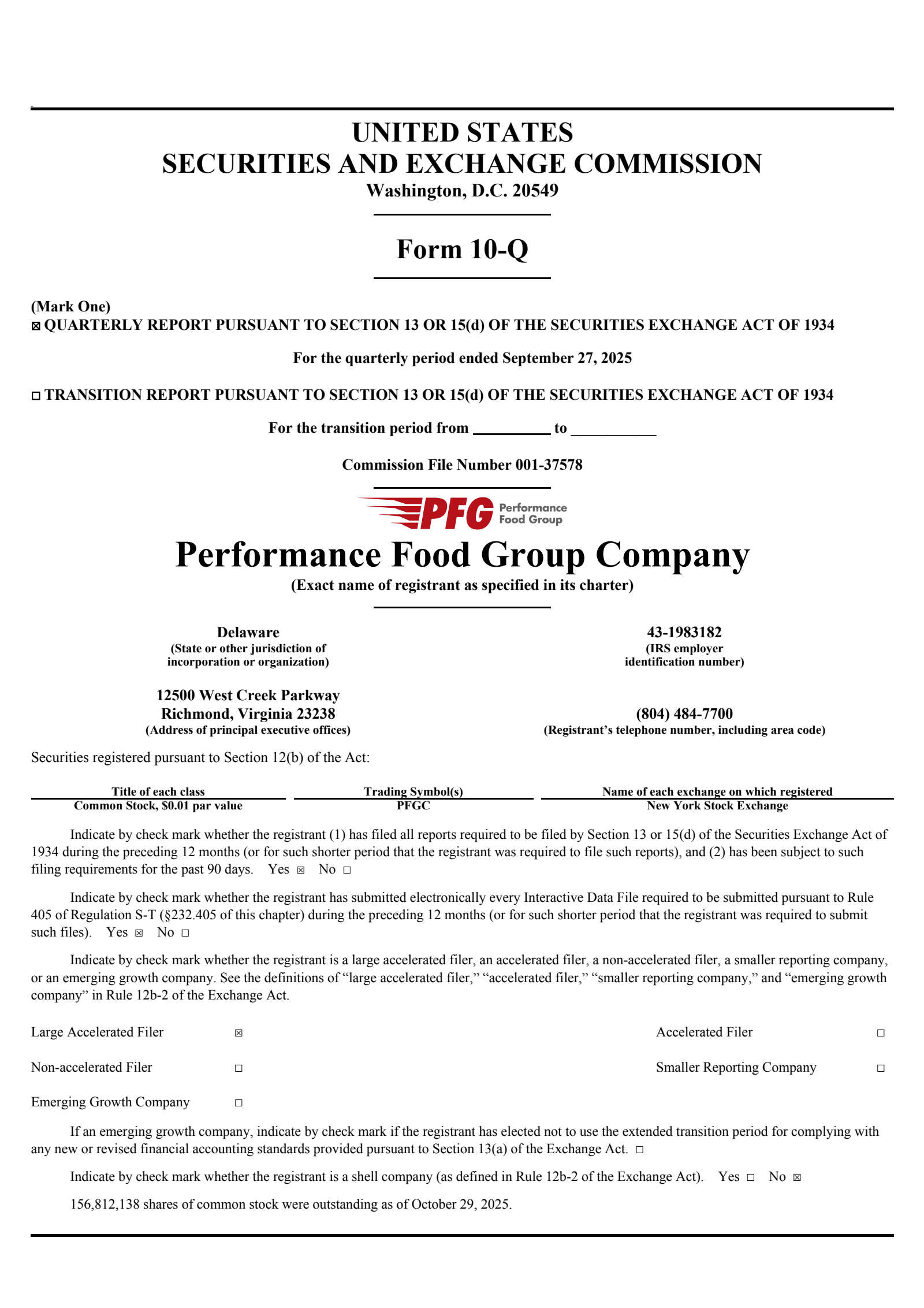 Performance Food Group's Q1 2026 Quarterly Report