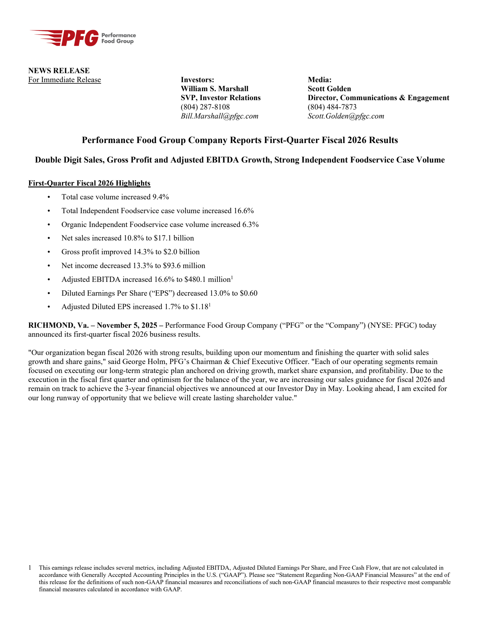 Performance Food Group's Q1 2026 Earnings Release