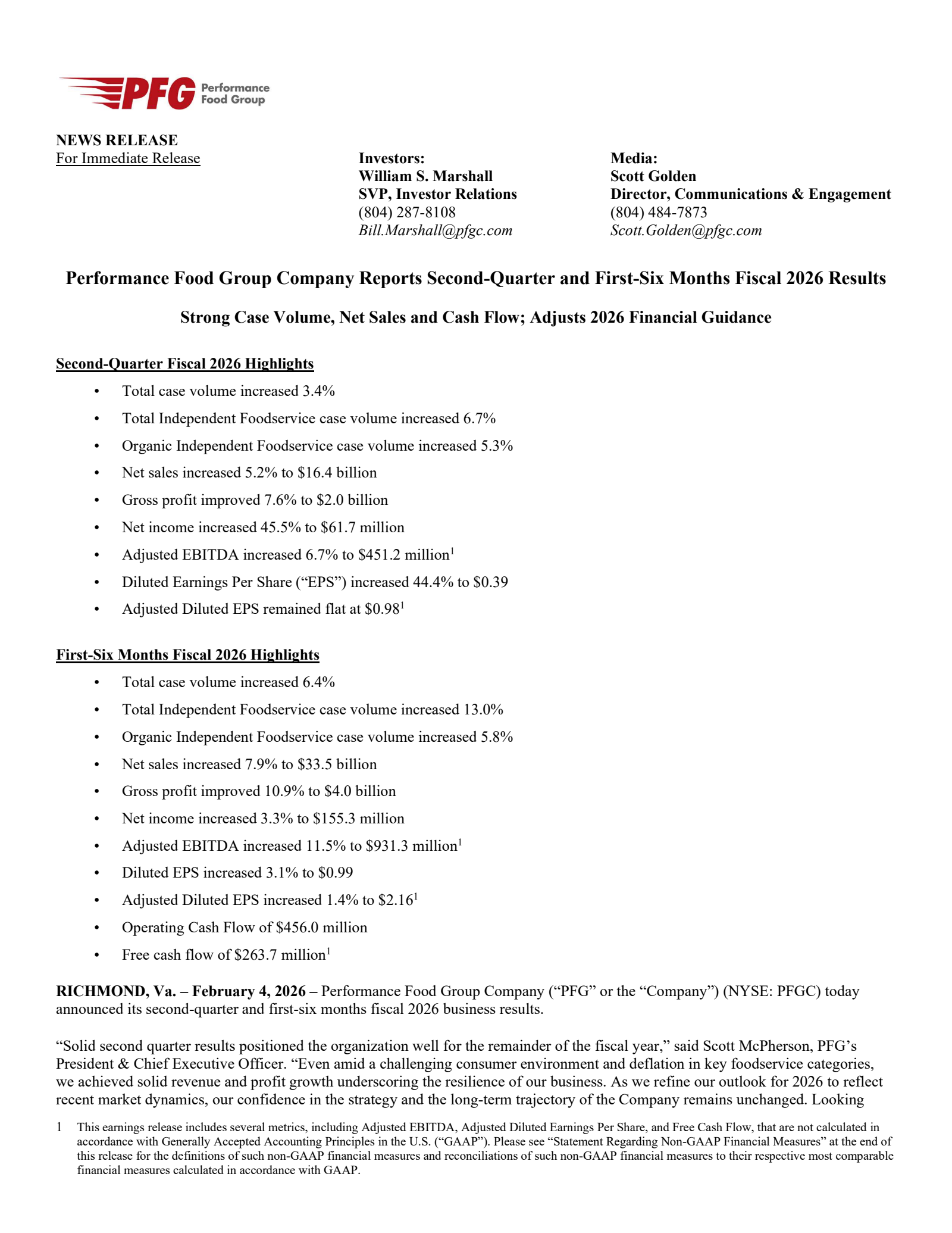 Performance Food Group's Q2 2026 Press Release