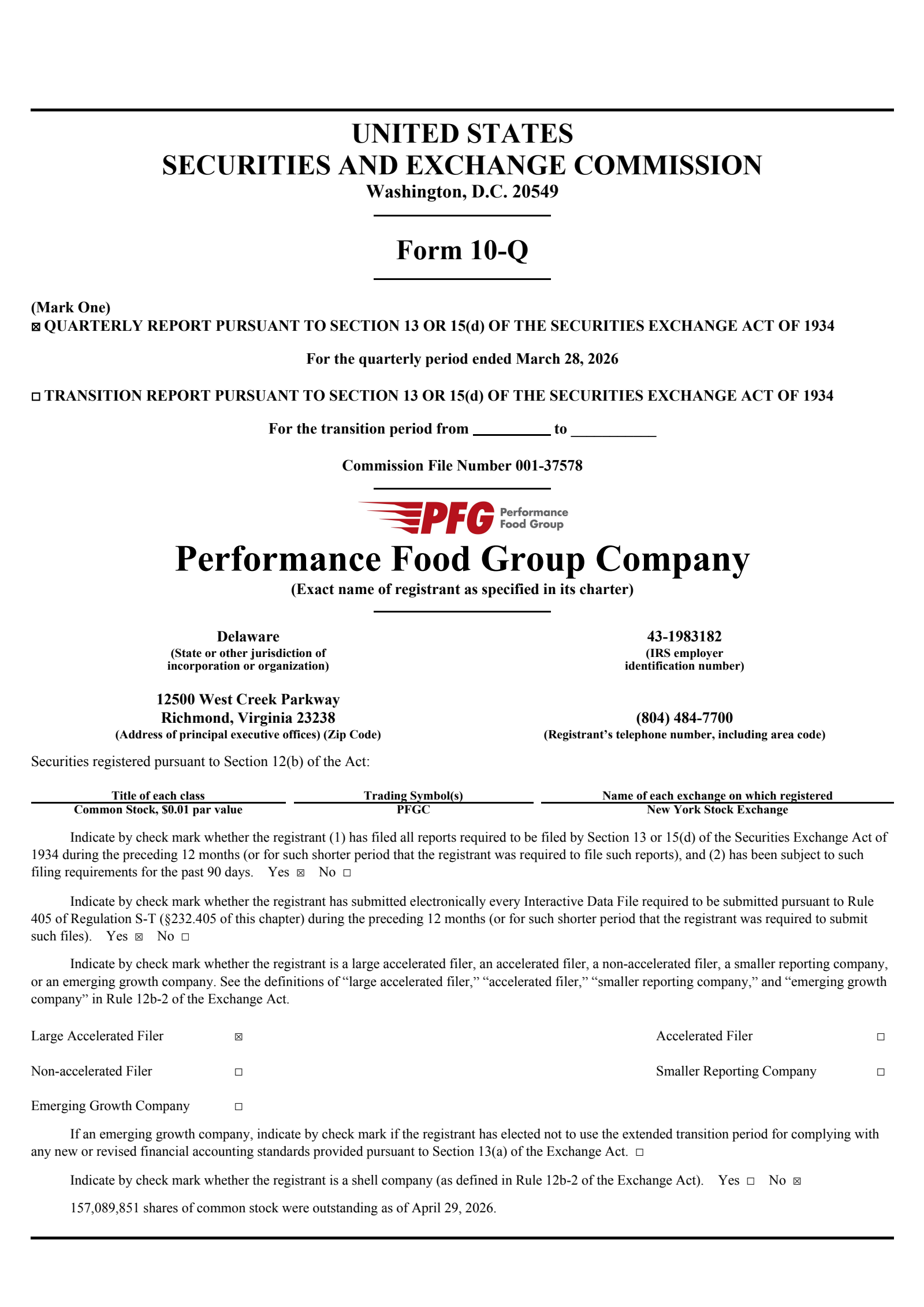 Performance Food Group's Q3 2026 Quarterly report