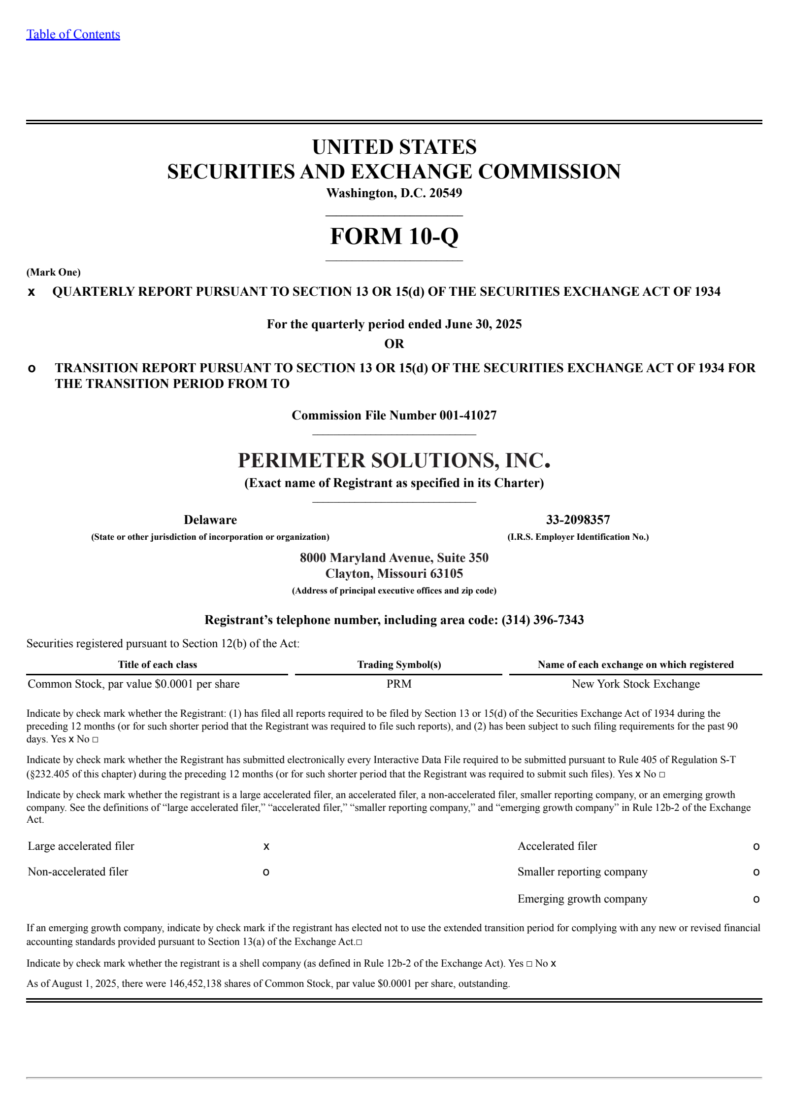 Perimeter Solutions' Q2 2025 Quarterly report