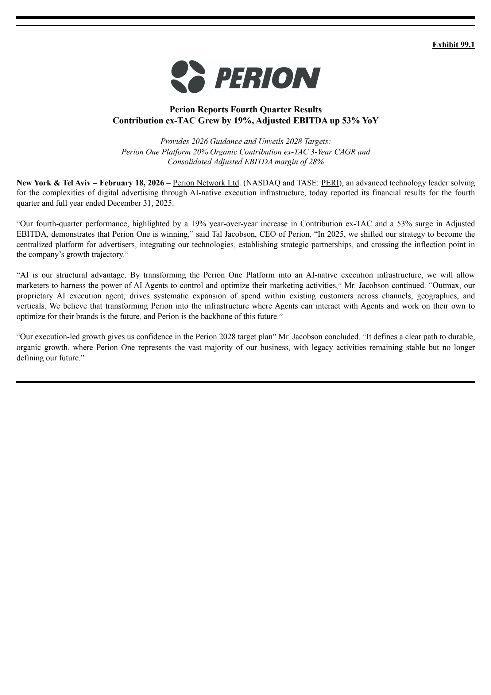 Perion Network's Q4 2025 Press Release