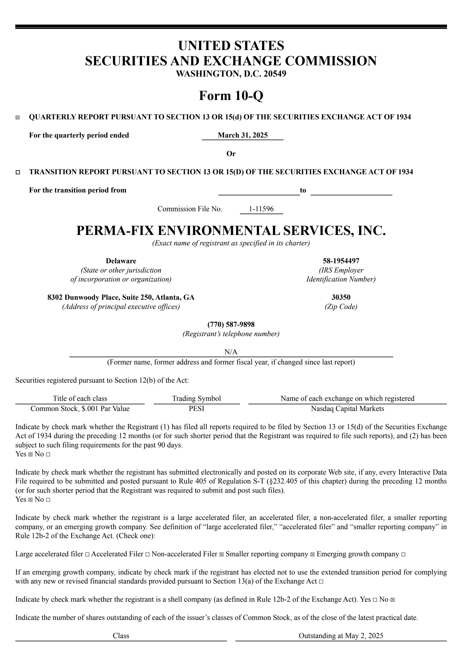 Perma-Fix Environmental Services' Q1 2025 Quarterly report