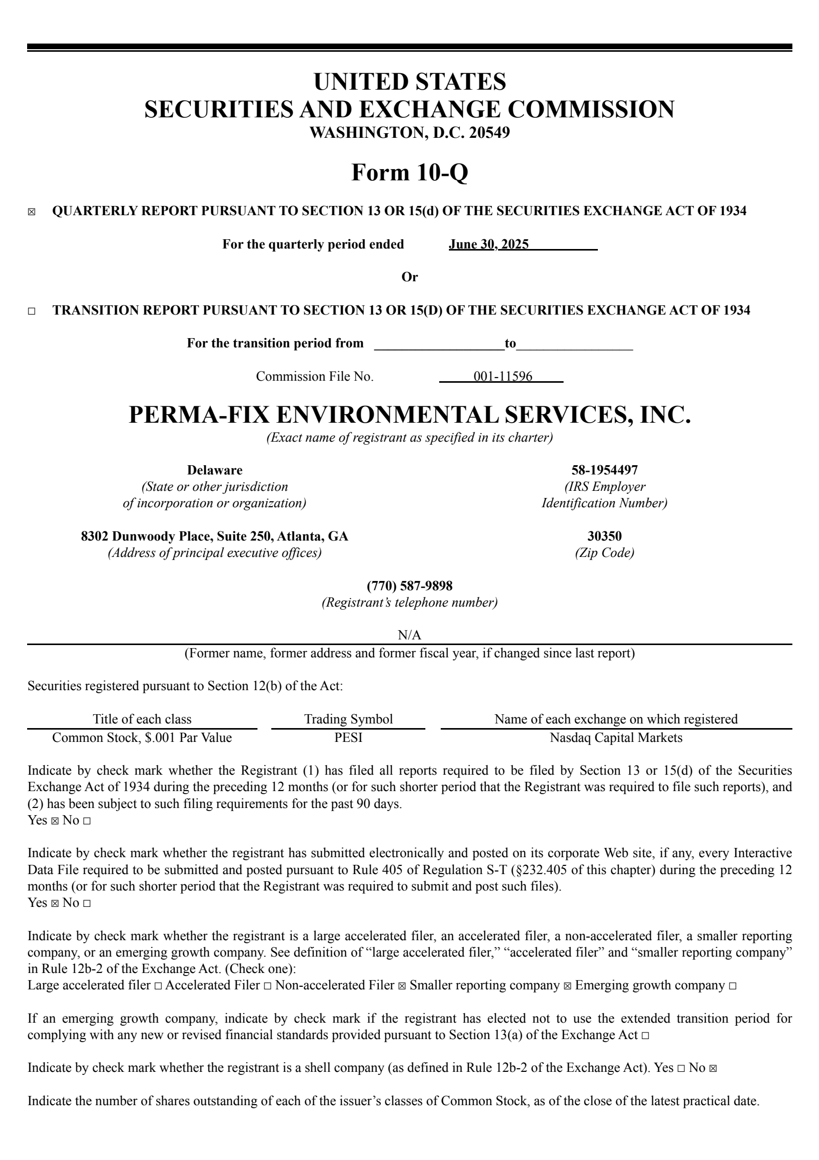 Perma-Fix Environmental Services' Q2 2025 Quarterly report