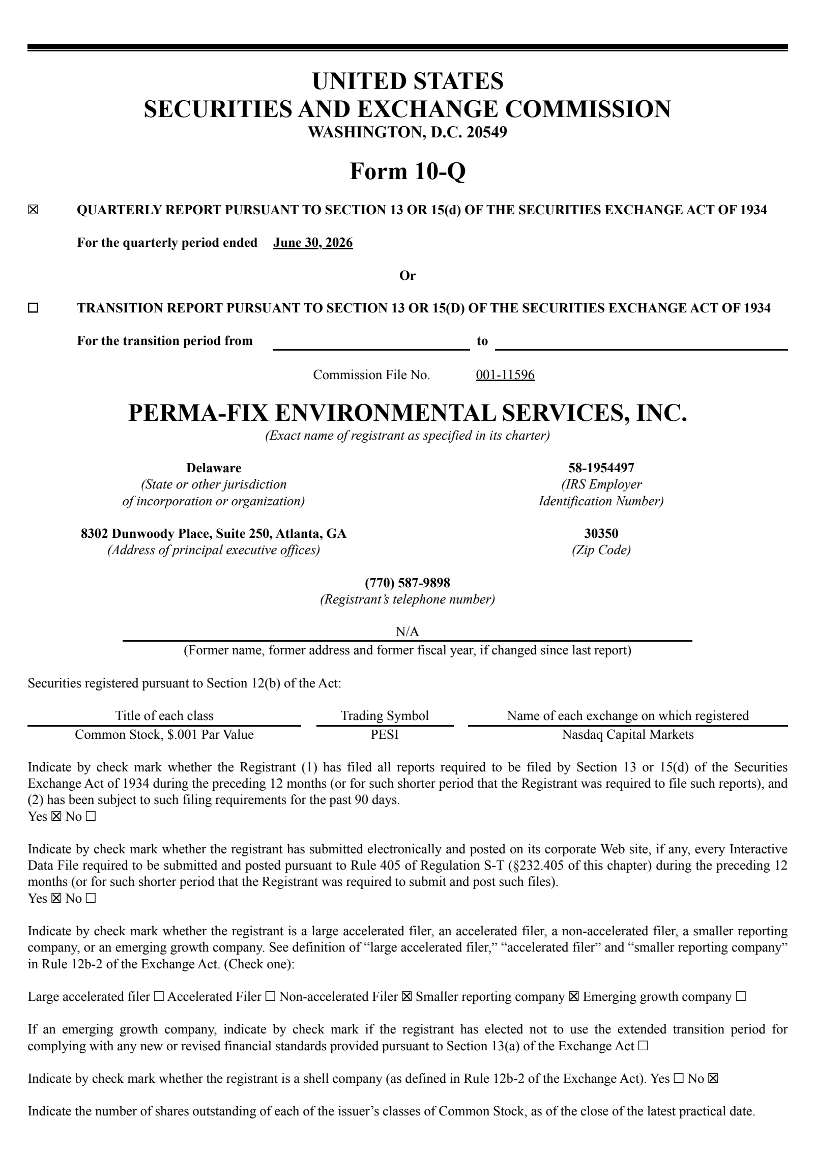 Perma-Fix Environmental Services' Q2 2026 Quarterly report
