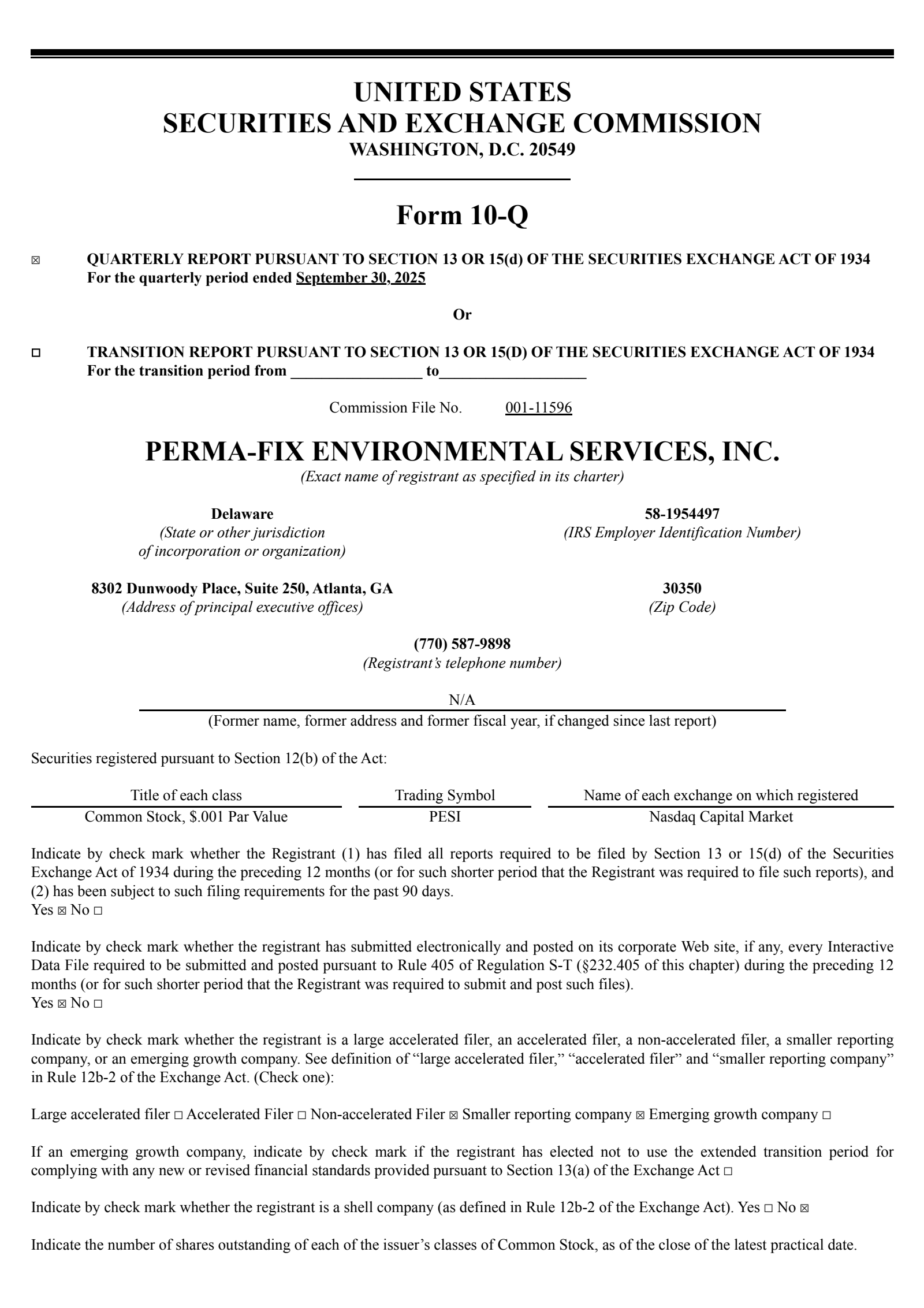 Perma-Fix Environmental Services' Q3 2025 Quarterly Report