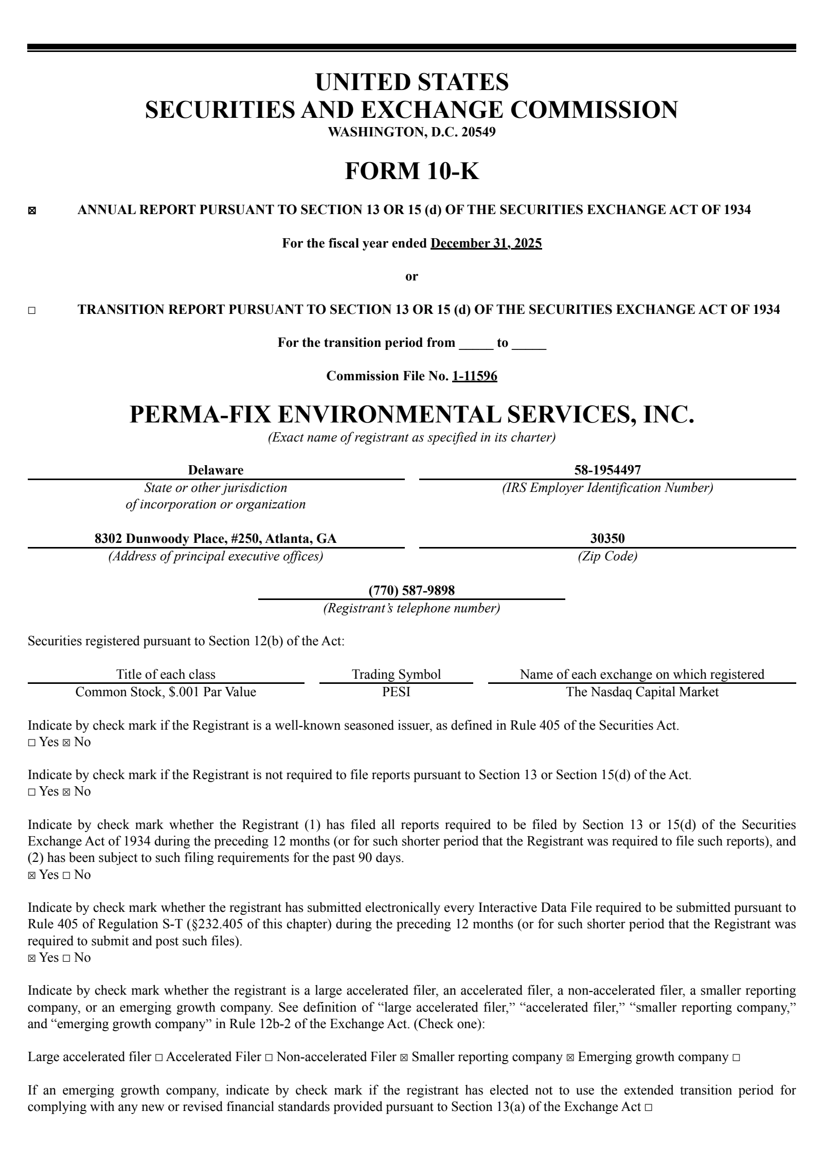 Perma-Fix Environmental Services' Q4 2025 Annual report