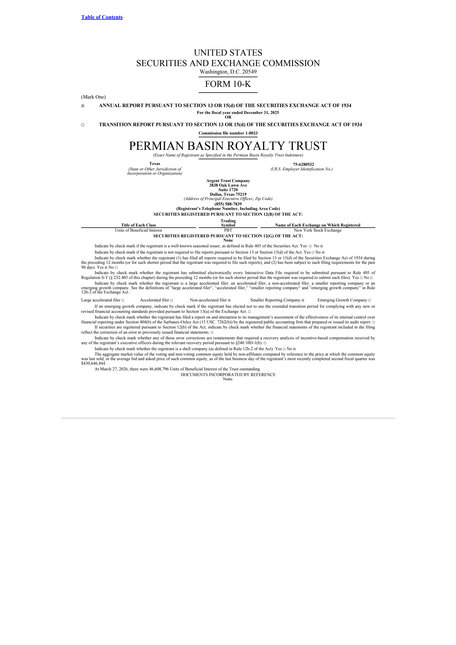 Permian Basin Royalty Trust's Q4 2025 Annual report