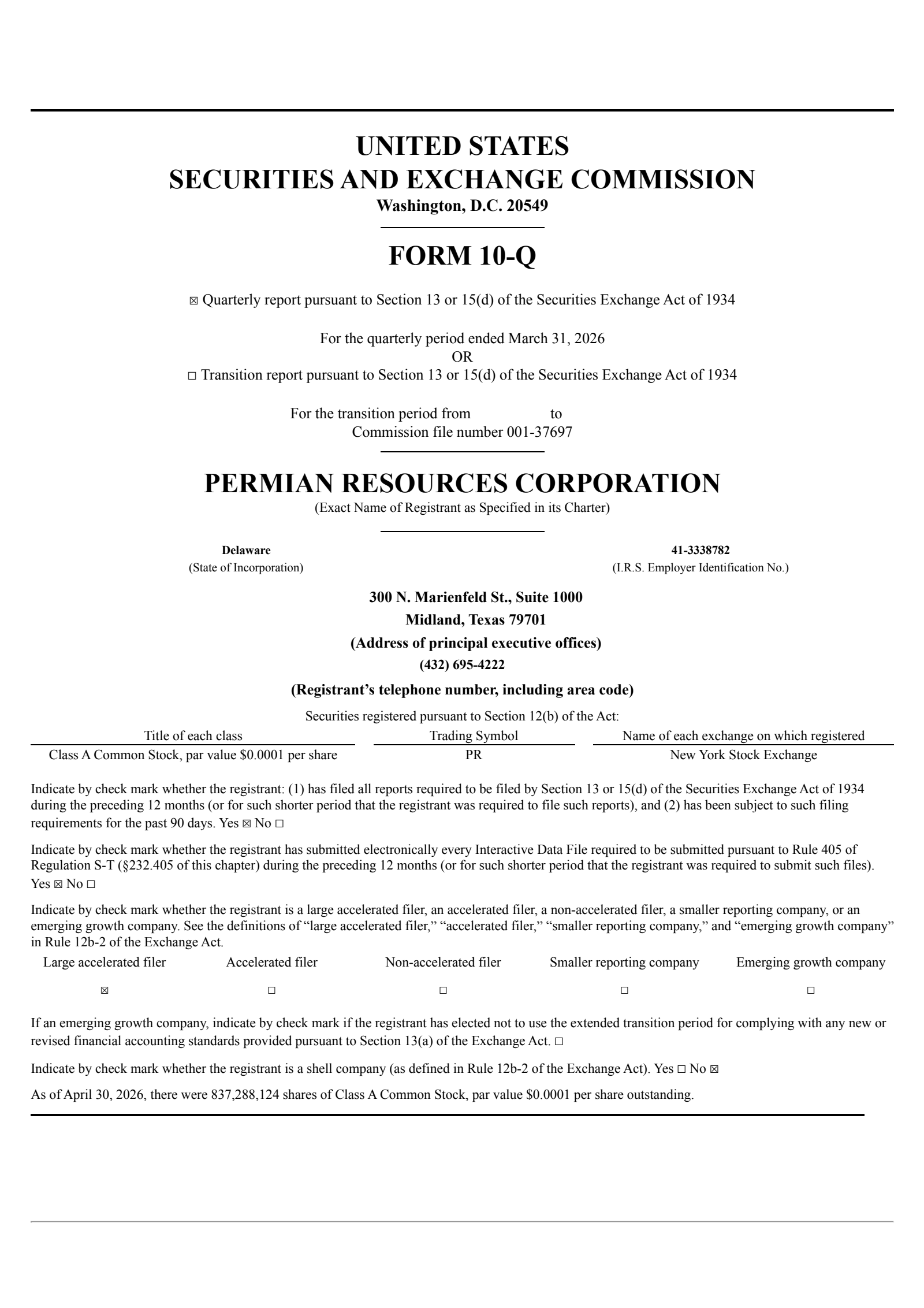 Permian Resources' Q1 2026 Quarterly report