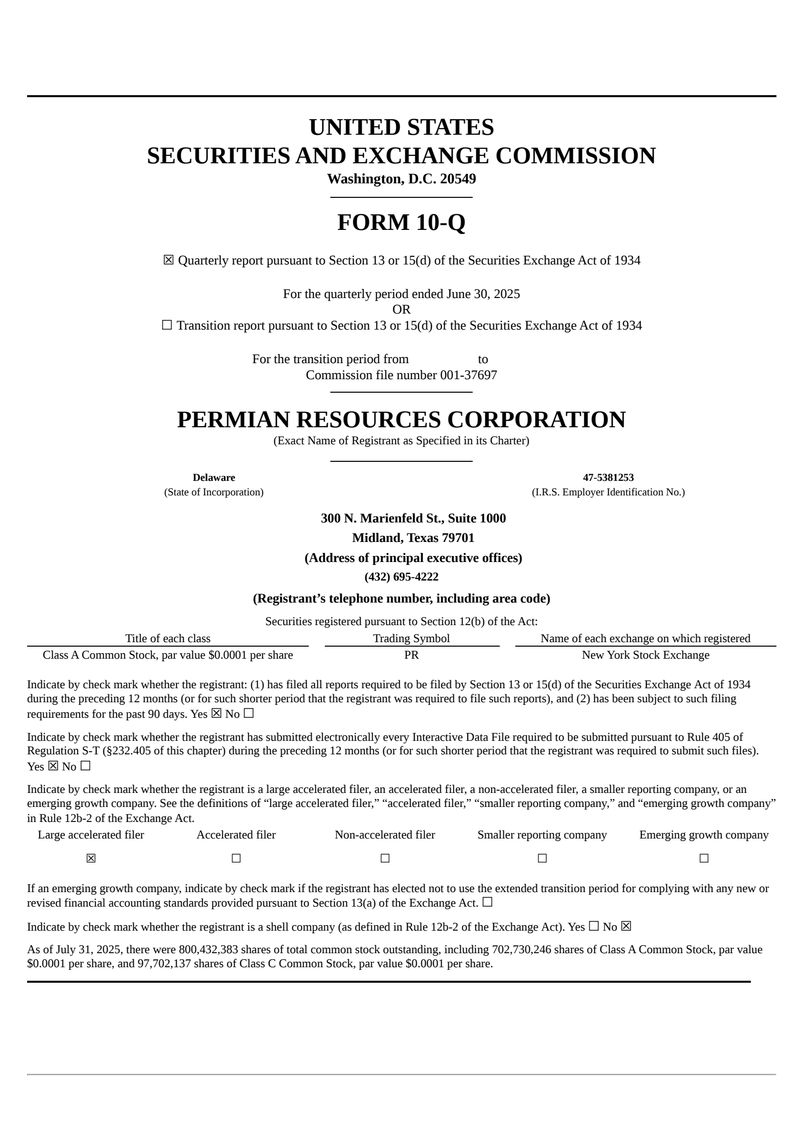 Permian Resources' Q2 2025 Quarterly report