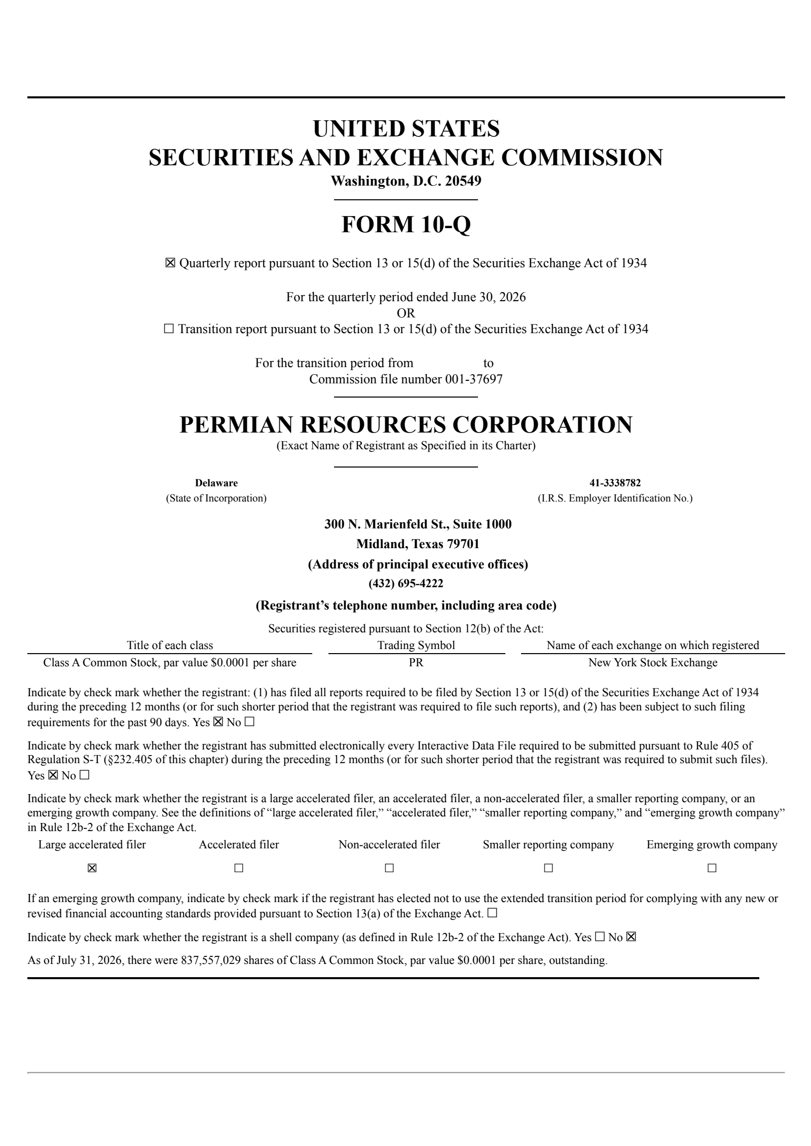 Permian Resources' Q2 2026 Quarterly report