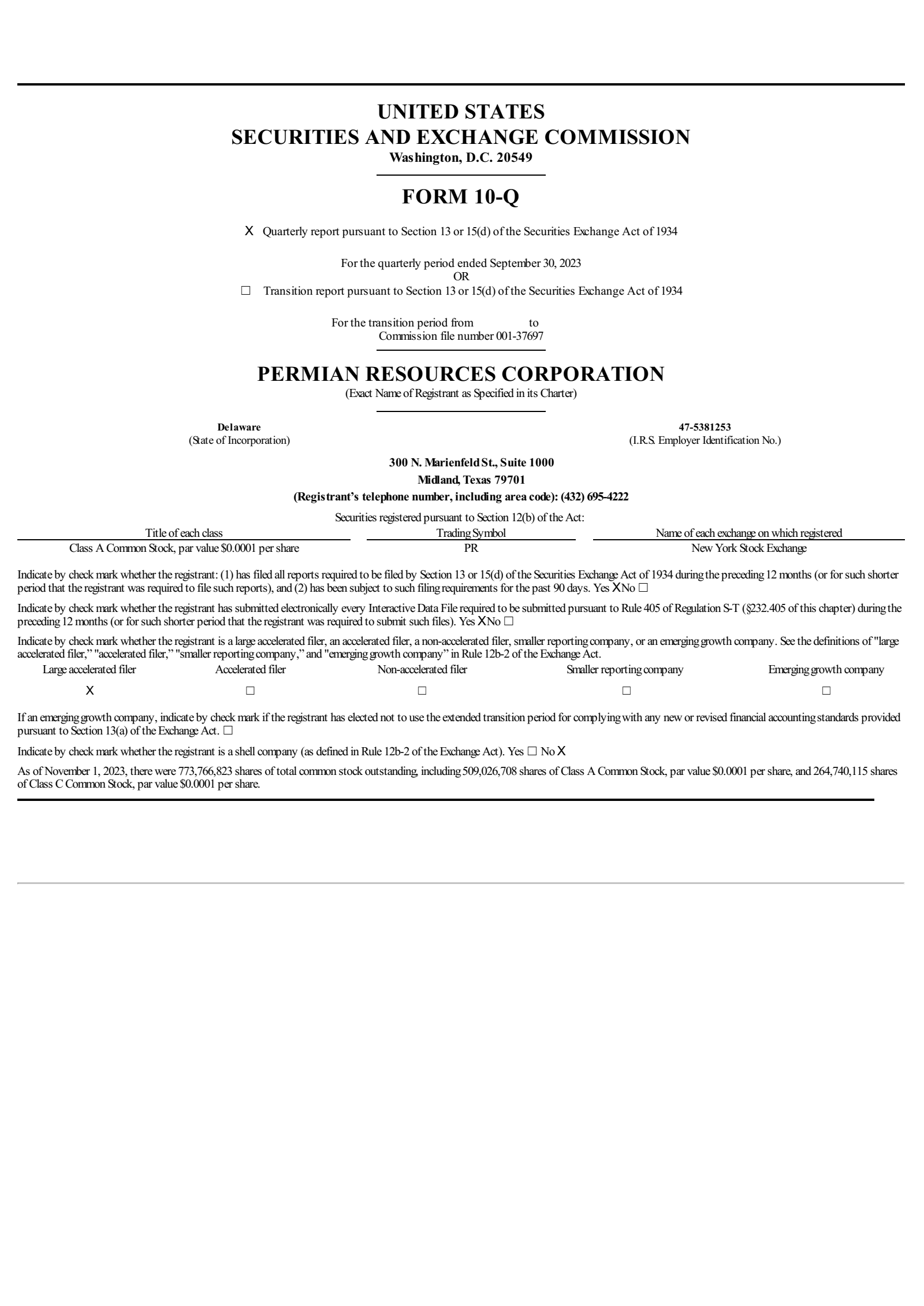 Permian Resources' Q3 2023 Quarterly Report