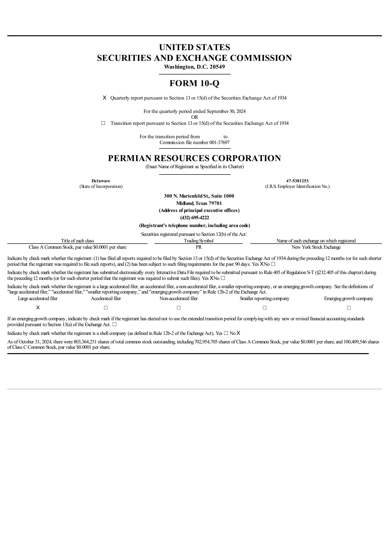 Permian Resources' Q3 2024 Quarterly Report