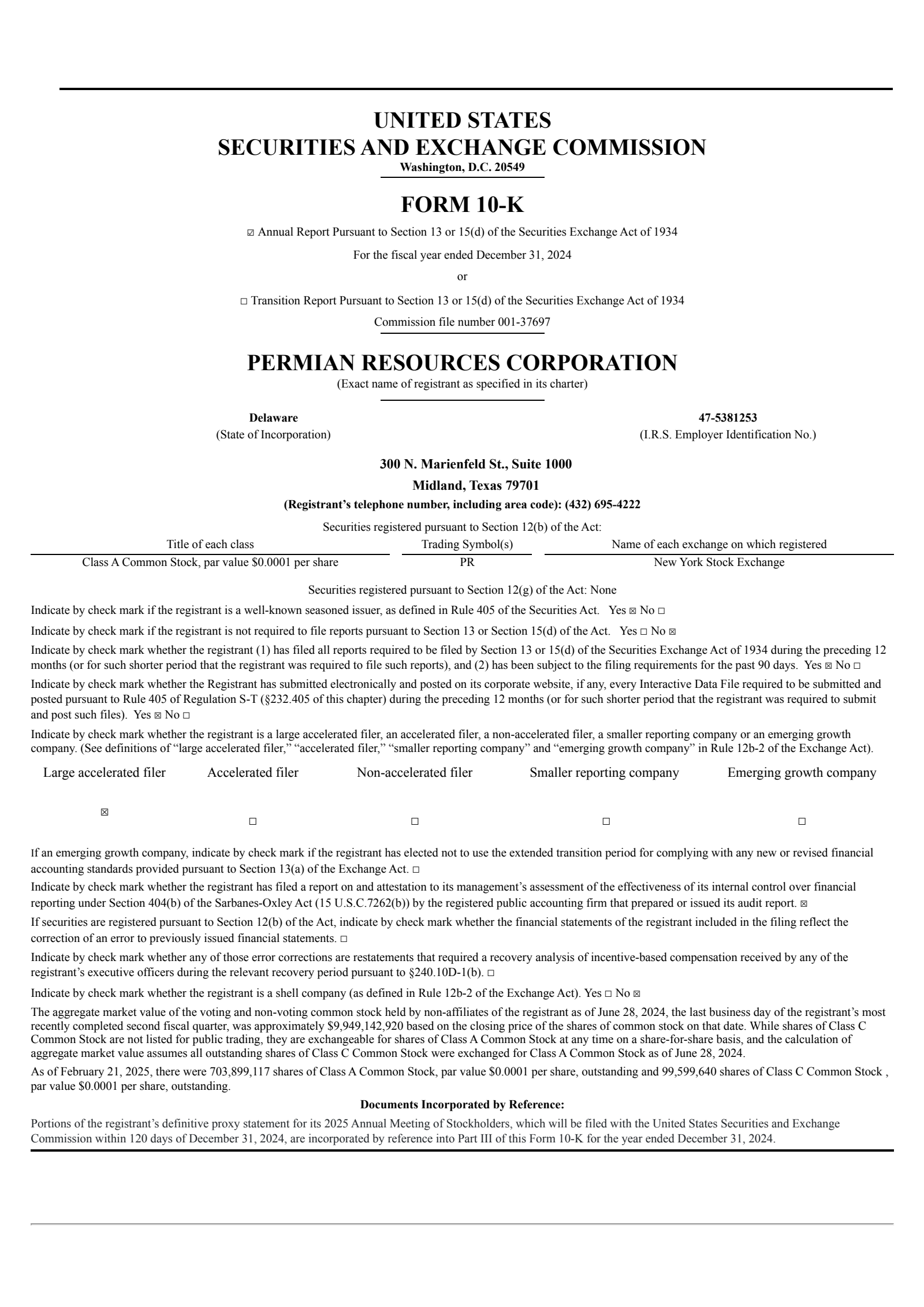 Permian Resources' Q4 2024 Annual report