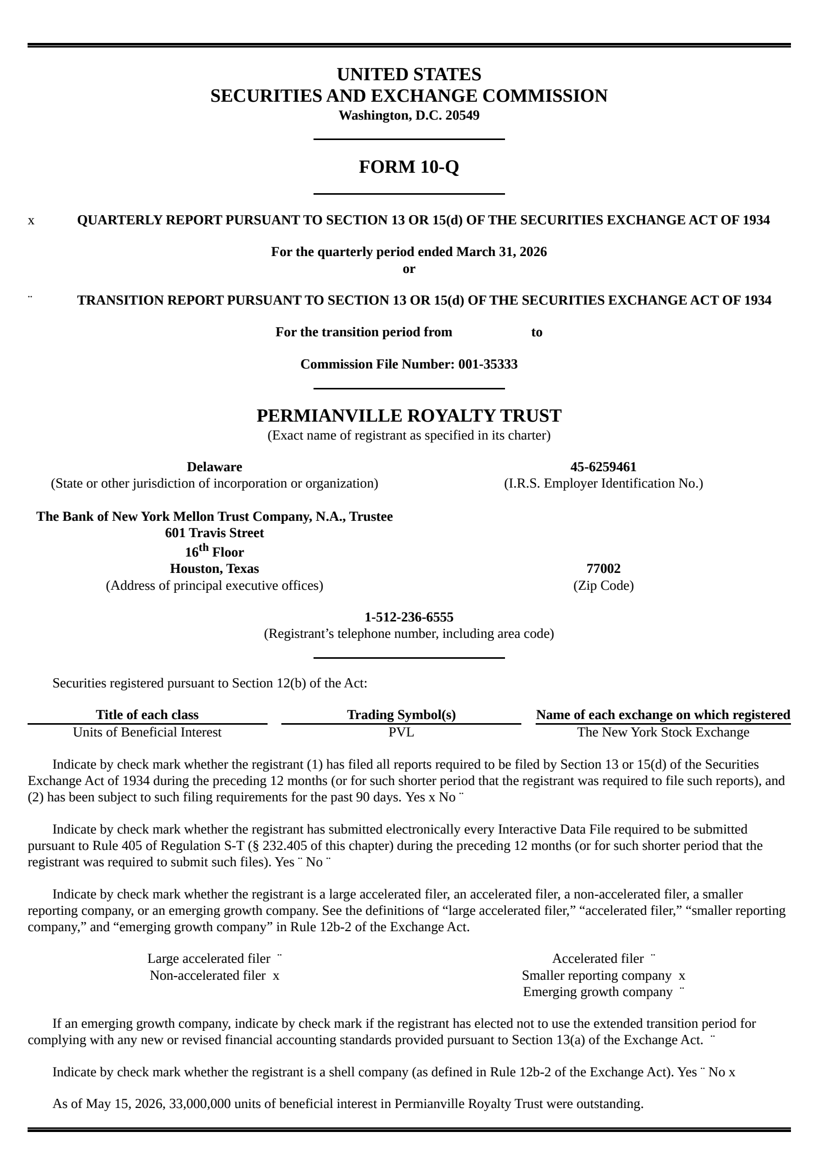 Permianville Royalty Trust's Q1 2026 Quarterly report