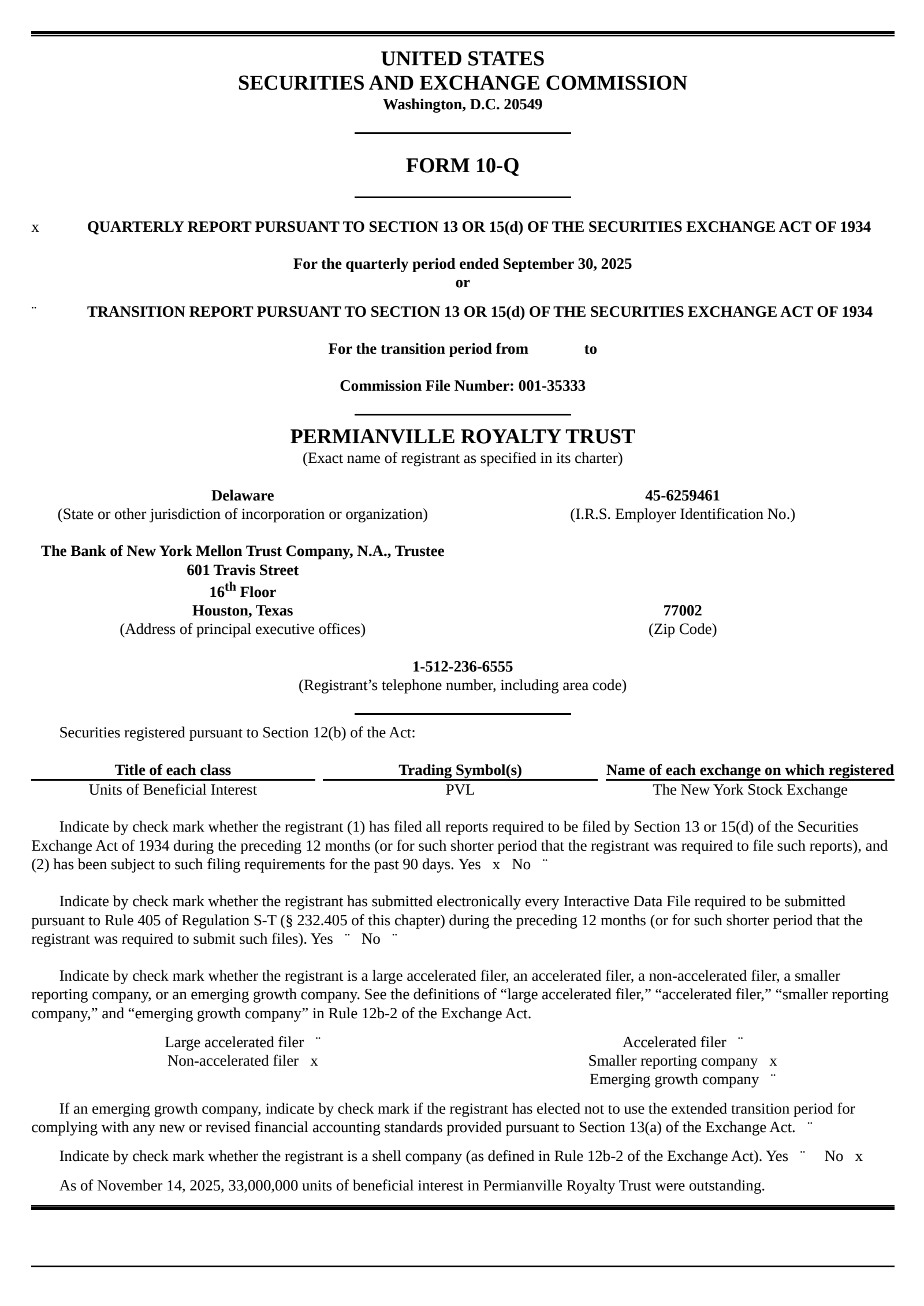 Permianville Royalty Trust's Q3 2025 Quarterly report