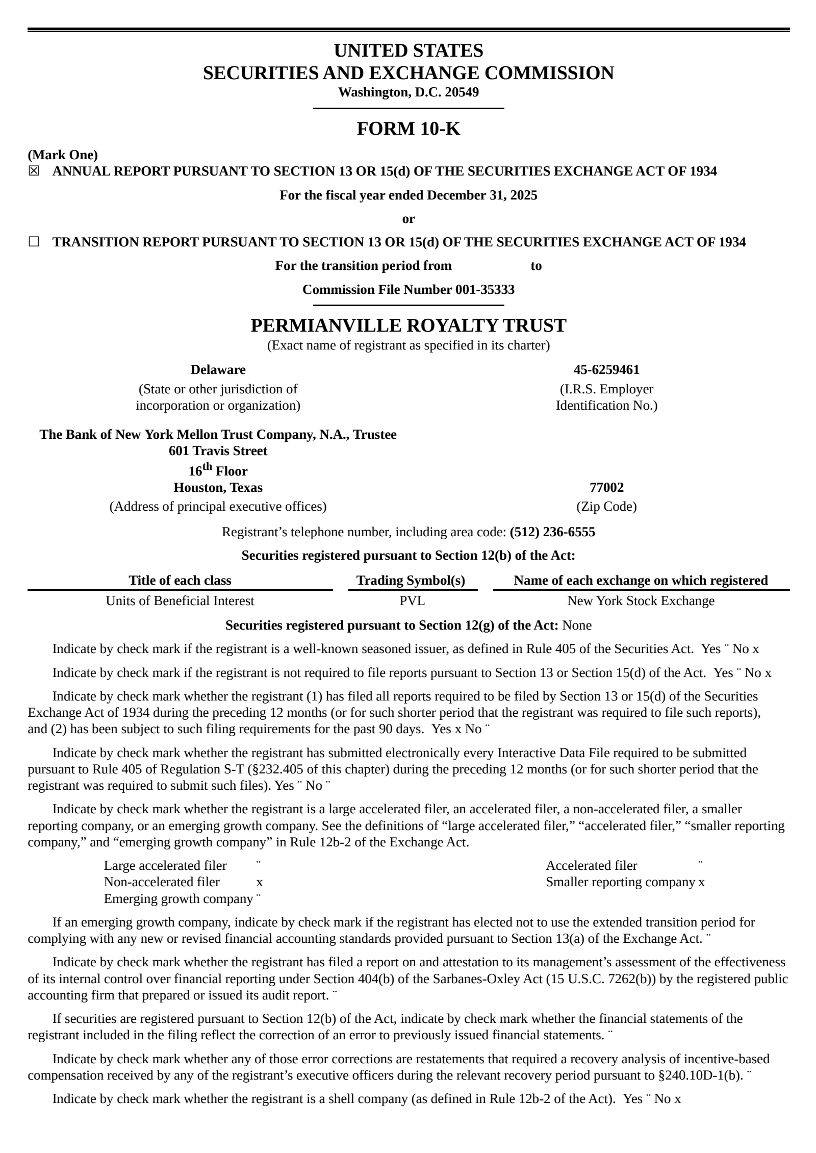 Permianville Royalty Trust's Q4 2025 Annual report