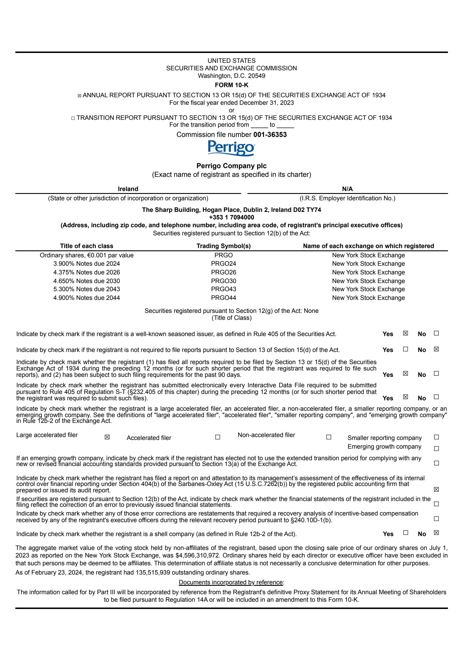 Perrigo's Q4 2023 Annual report