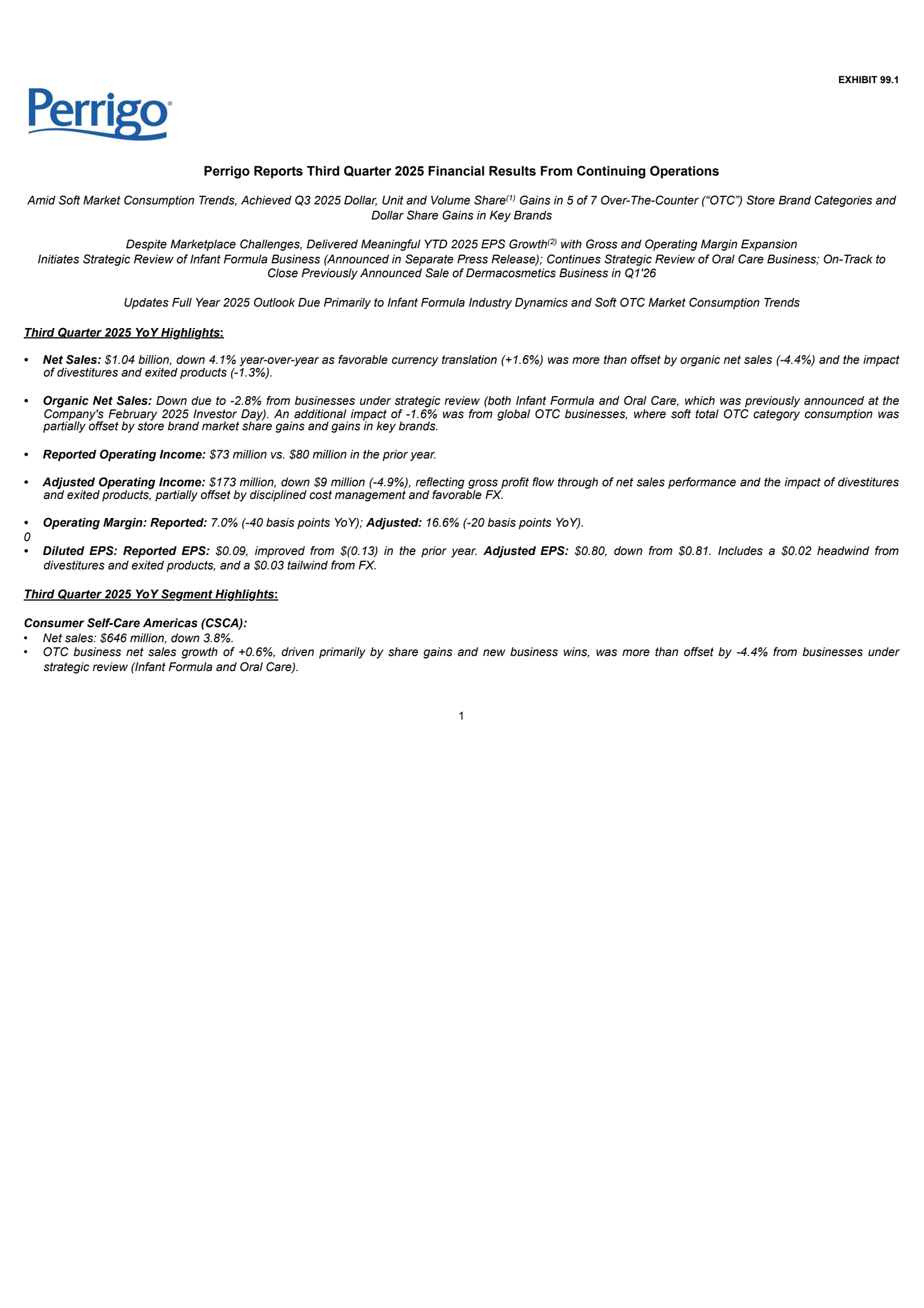 Perrigo's Q3 2025 Earnings Release