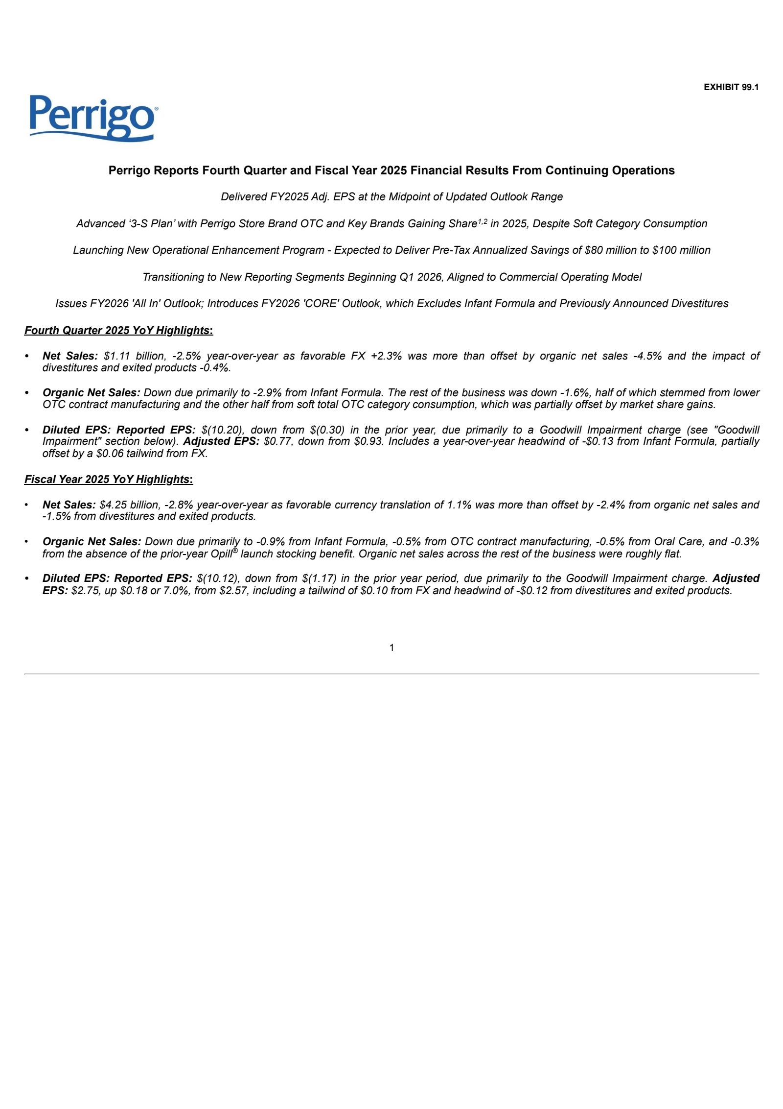 Perrigo's Q4 2025 Press Release