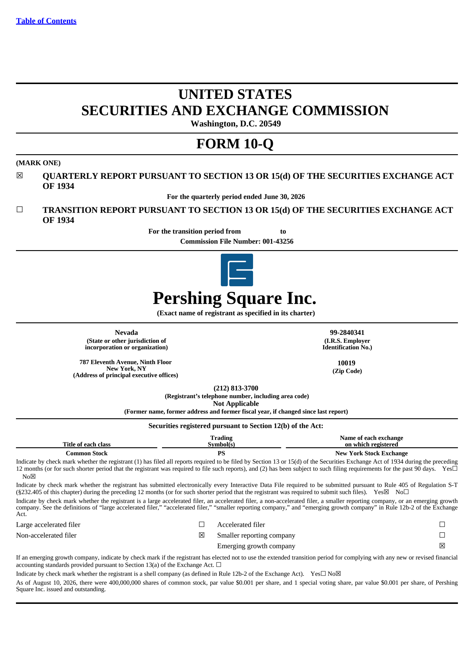 Pershing Square's Q2 2026 Quarterly report