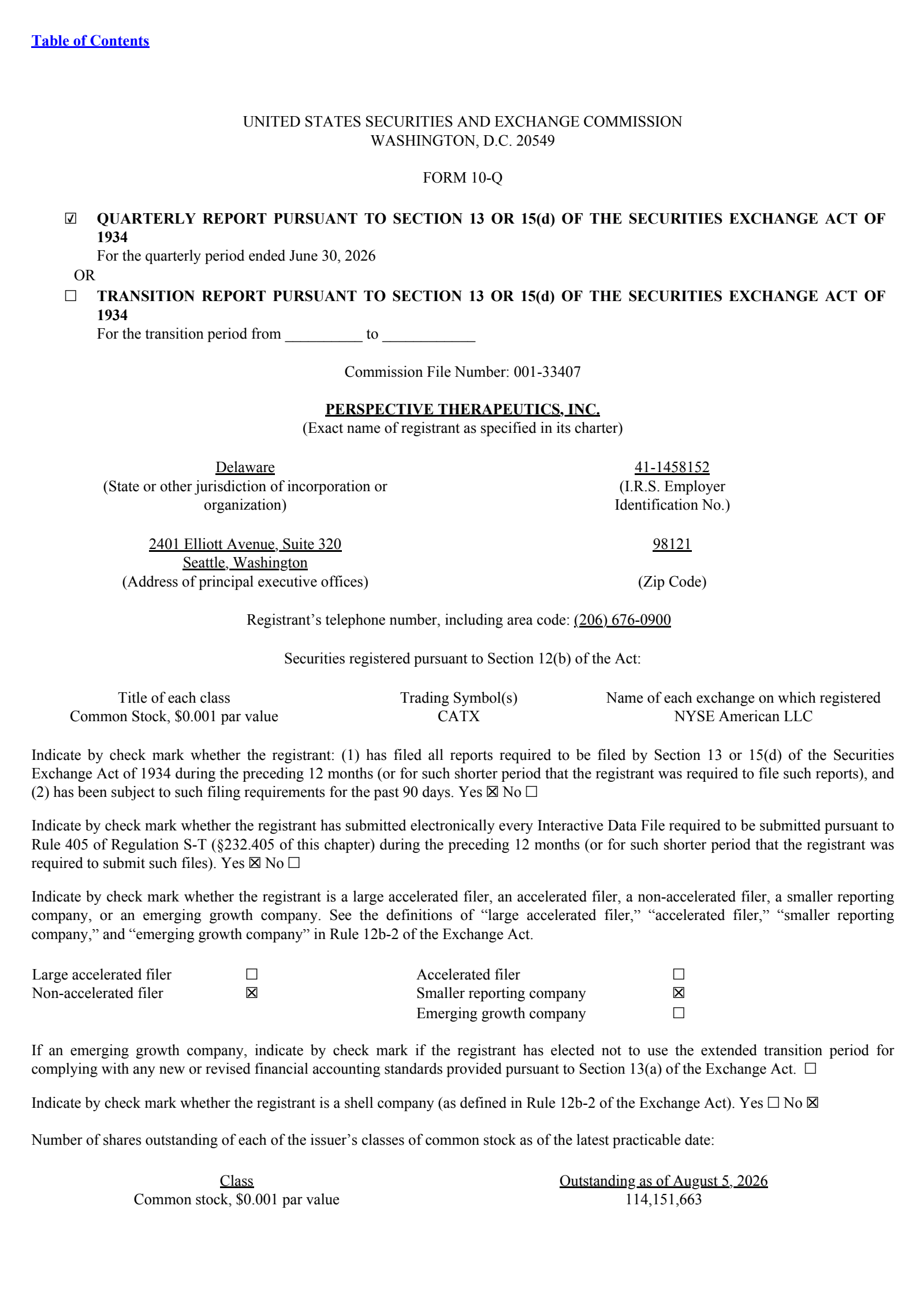 Perspective Therapeutics' Q2 2026 Quarterly report