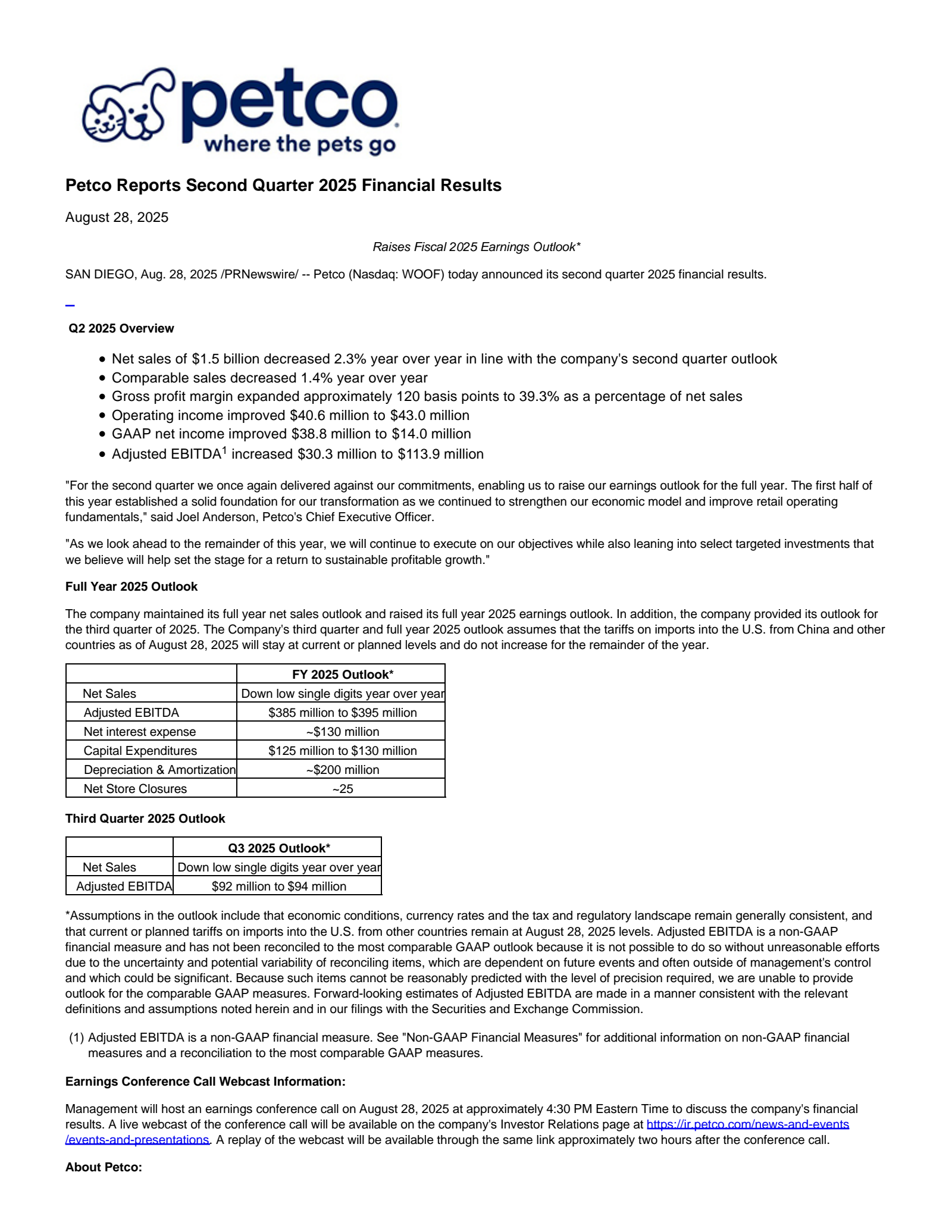 Petco Health and Wellness' Q2 2026 Press Release