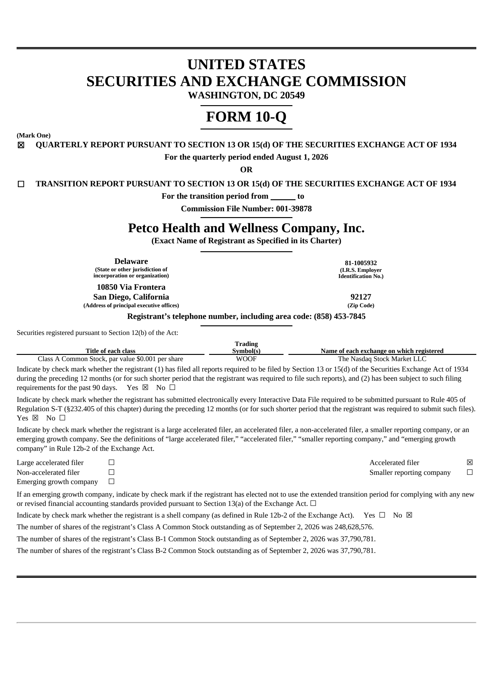 Petco Health and Wellness' Q2 2027 Quarterly report