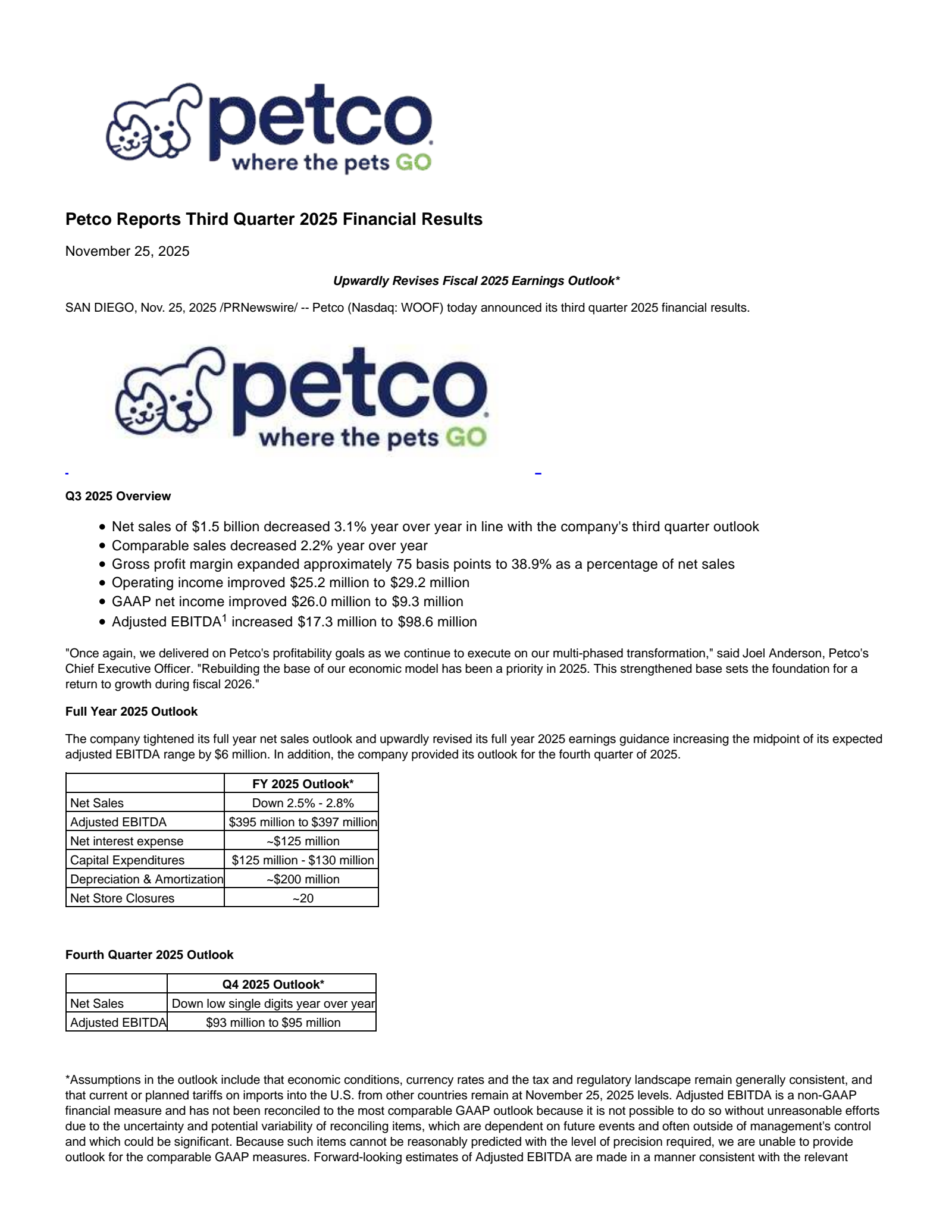 Petco Health and Wellness' Q3 2026 Earnings Release