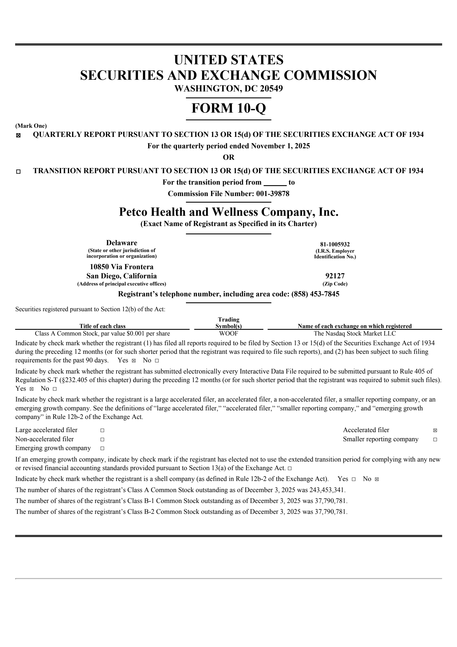 Petco Health and Wellness' Q3 2026 Quarterly Report