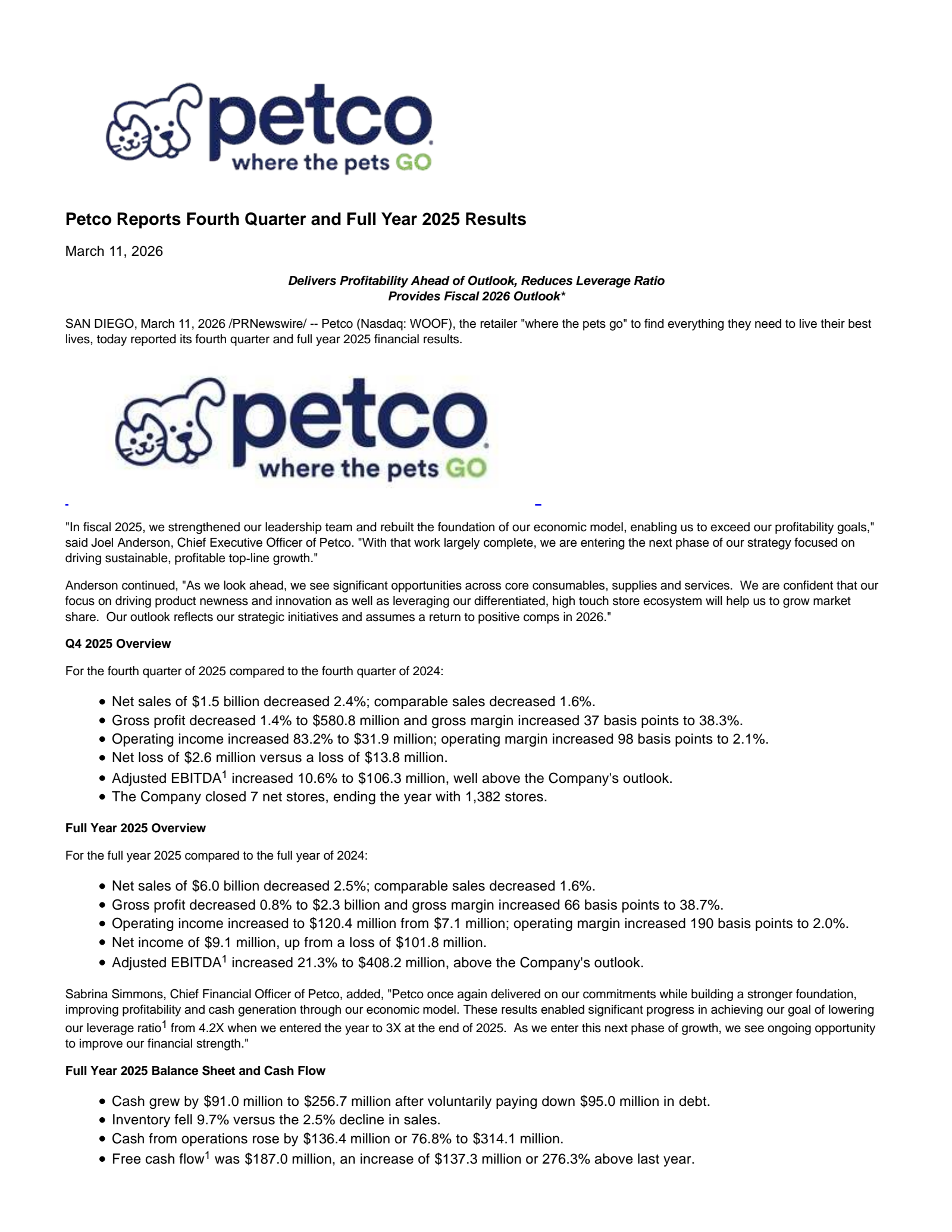 Petco Health and Wellness' Q4 2026 Press Release