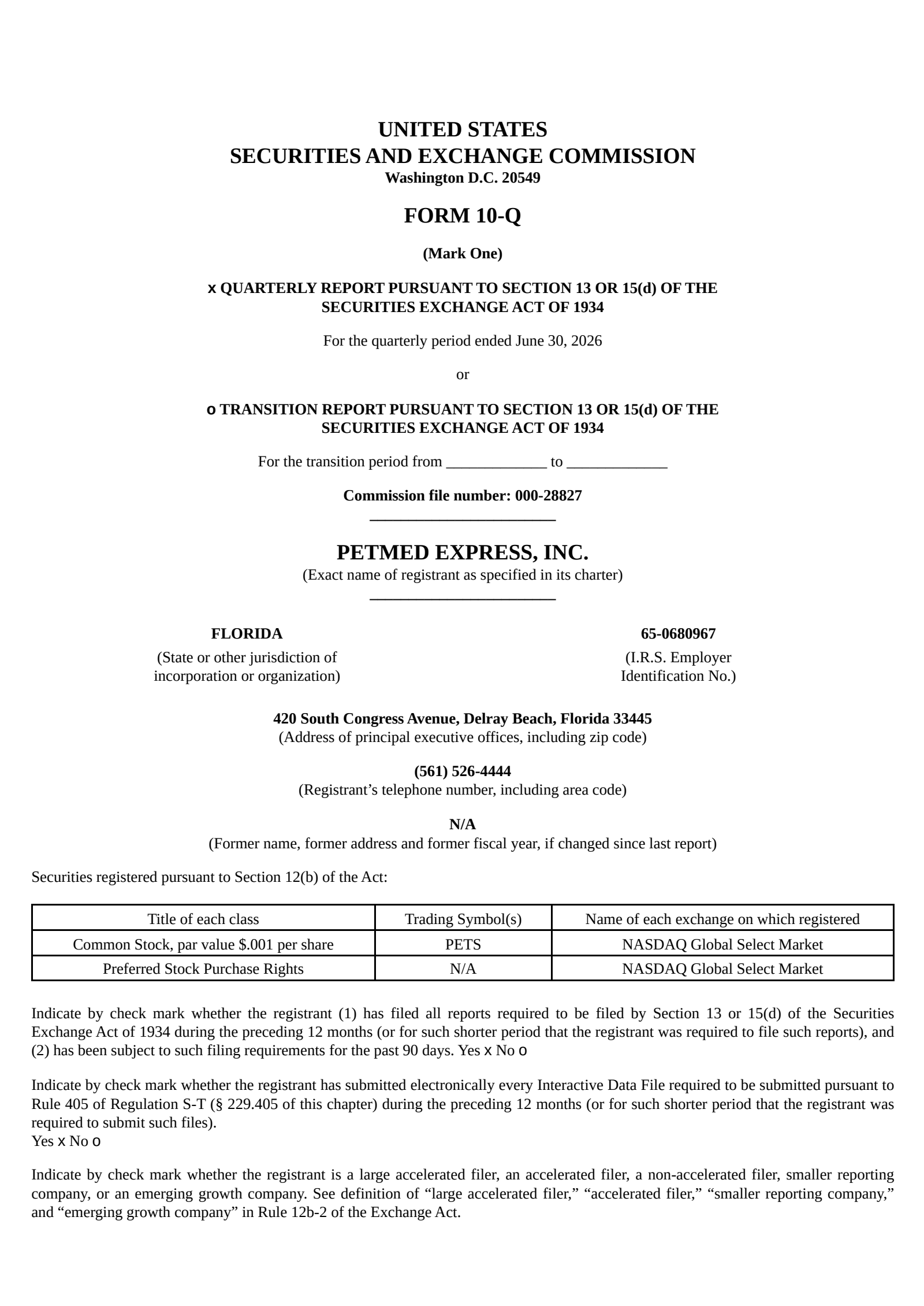 PetMed Express' Q1 2027 Quarterly report