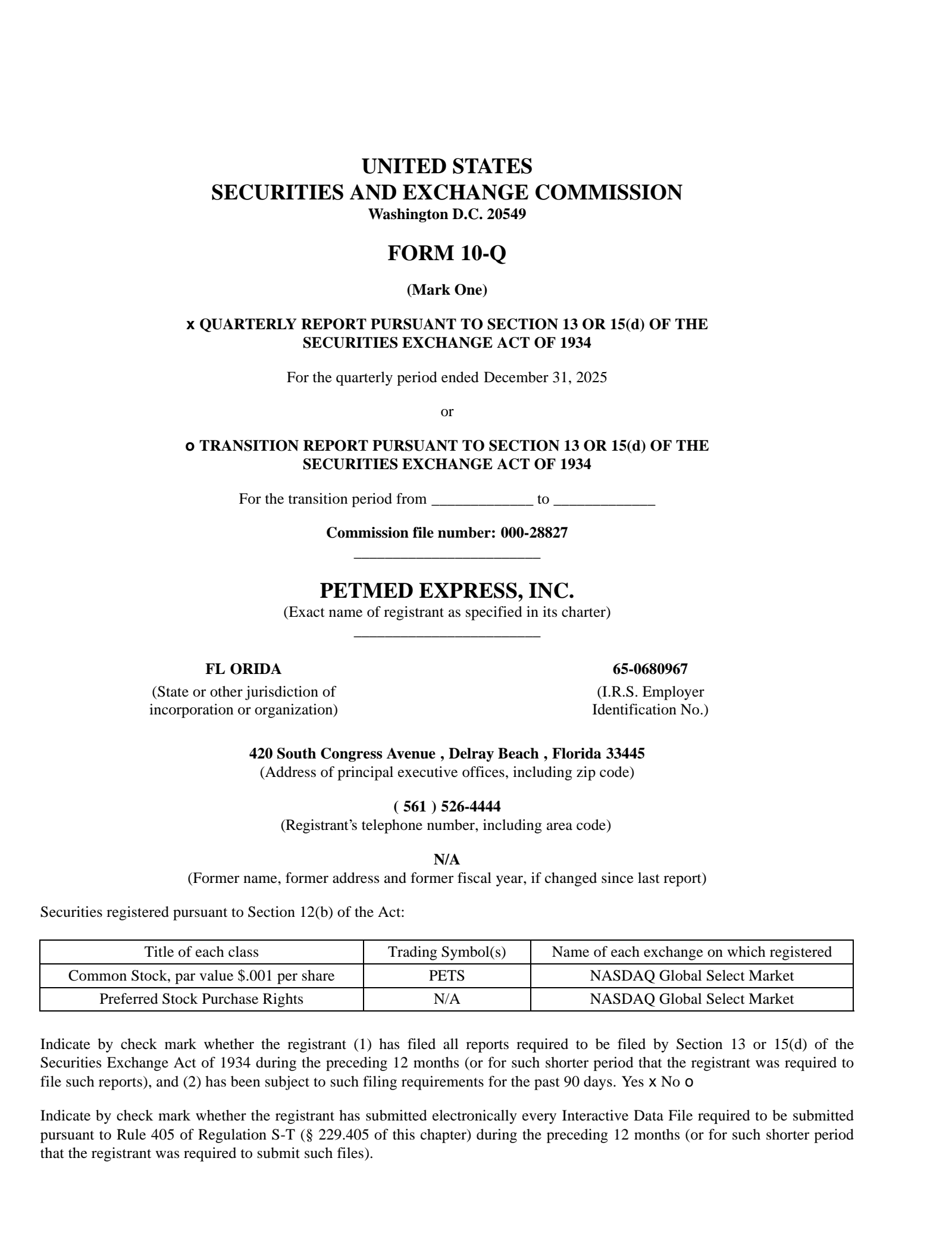 PetMed Express' Q3 2026 Quarterly report