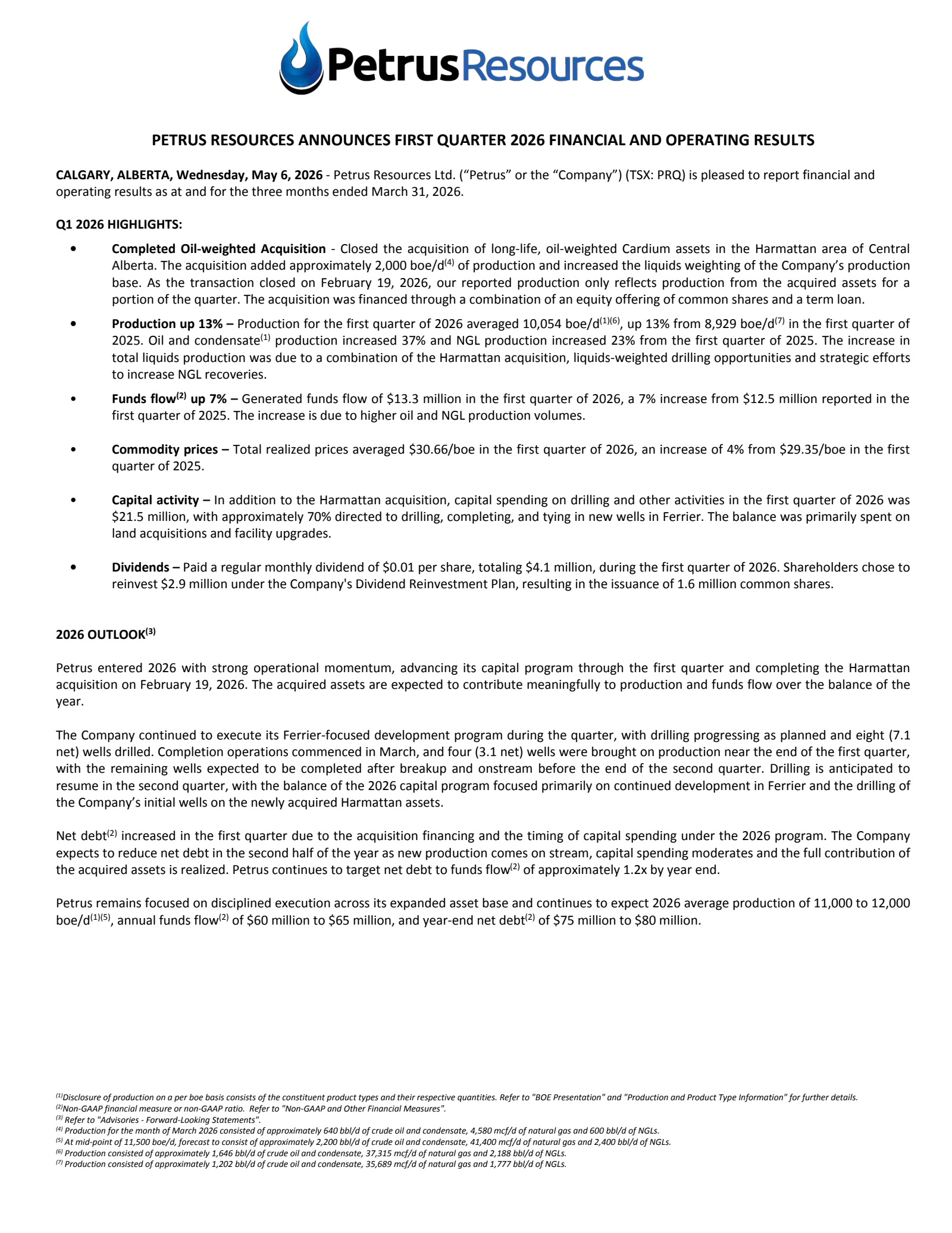 Petrus Resources' Q1 2026 Press Release